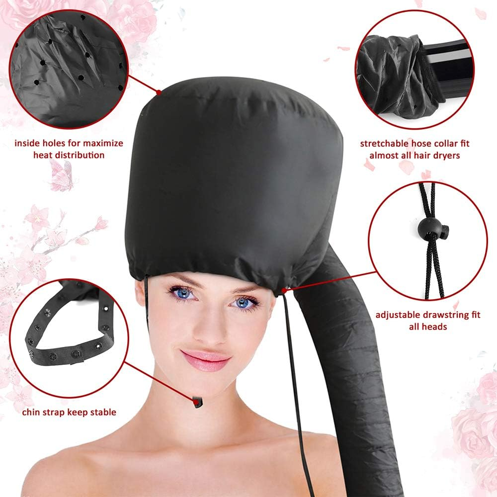 Bonnet Hood Hairdryer Attachment - Upgraded Hair Dryer Bonnet with Chin Strap and Longer Extended Hose More Easy to Enjoy Styling, Curling and Hair Deep Conditioning, Free Carrying Case Hooded Dryer. image number 3