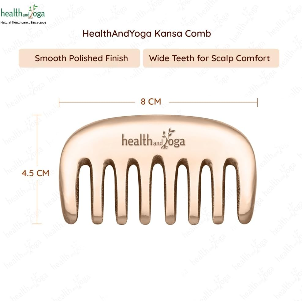 Healthandyoga Kansa Comb - Ayurvedic Healing Bronze Metal Hair Care Accessory - Detox Head Massage - Smoothens Hair, Clears Dandruff, Tones Scalp, Revitalises Hair Roots,Boosts Hair Regrowth, Relaxes