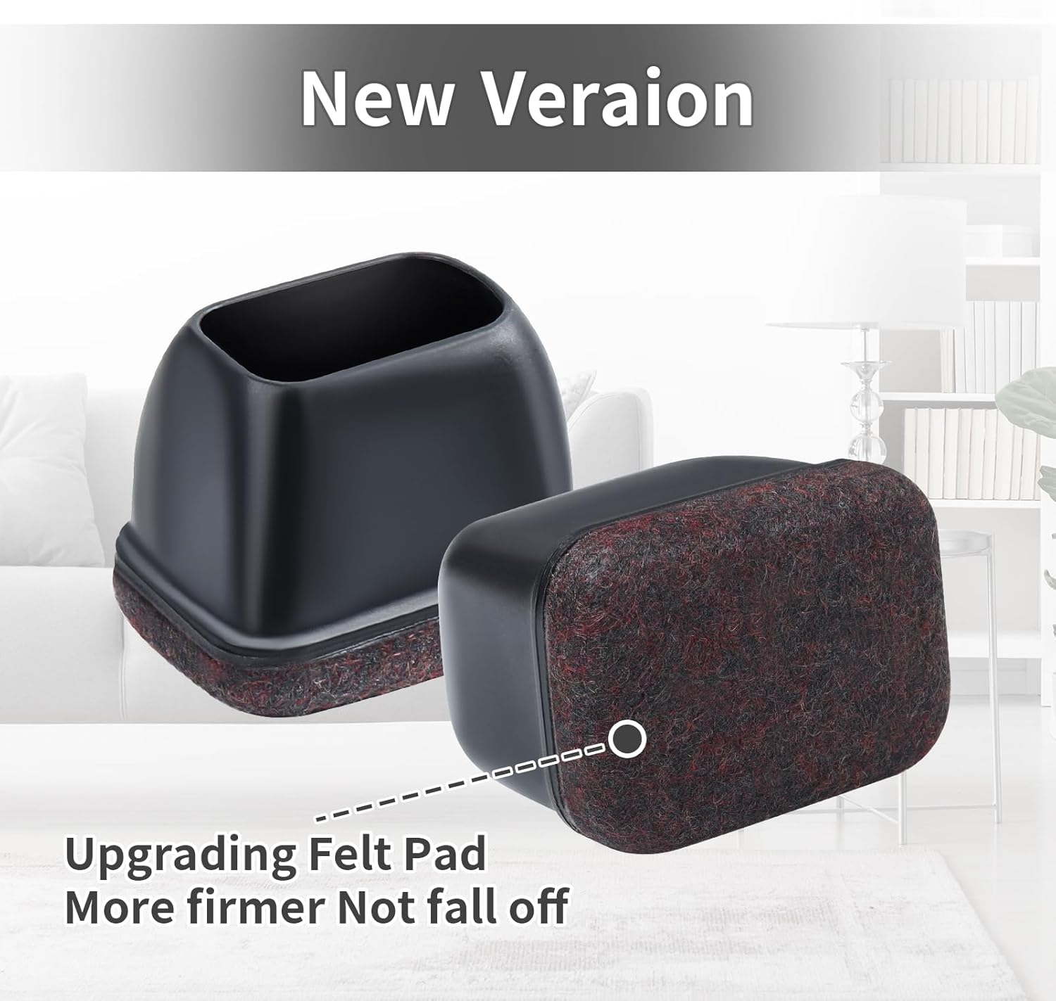 16PCS Chair Leg Floor Protectors, Rectangle Chair Leg Protection Caps, Small Black Silicone Chair Leg Covers with Felt Pads for Hardwood Floors, No Noise No Scratches