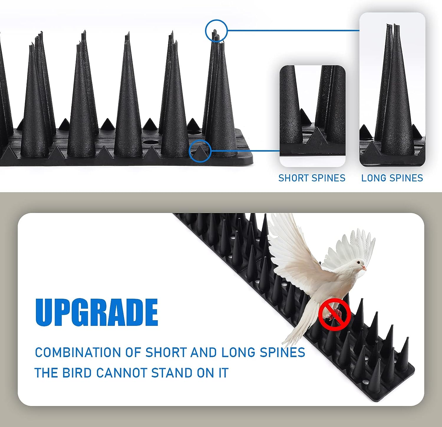 TOBWOLF 12 Pack Outdoor Bird Spikes, Plastic Fence Spikes anti Climb Spikes for Pigeon Cat Racoon, Windowsill Fence Roof Keeping Birds Away, No More Bird Nesting Dropping - Black image number 2