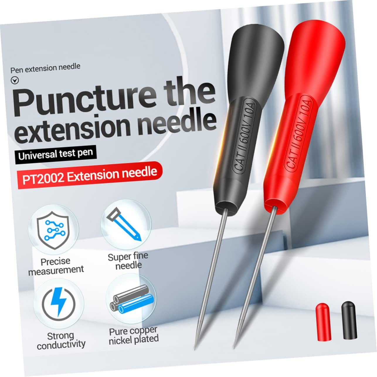 OKUMEYR 2 Pairs 2Mm Stainless Steel Test Probes 600V 10A Cat Ii for Multimeter Non-Destructive Back Probing with Brass Tips Automotive Diagnostic Tool image number 5