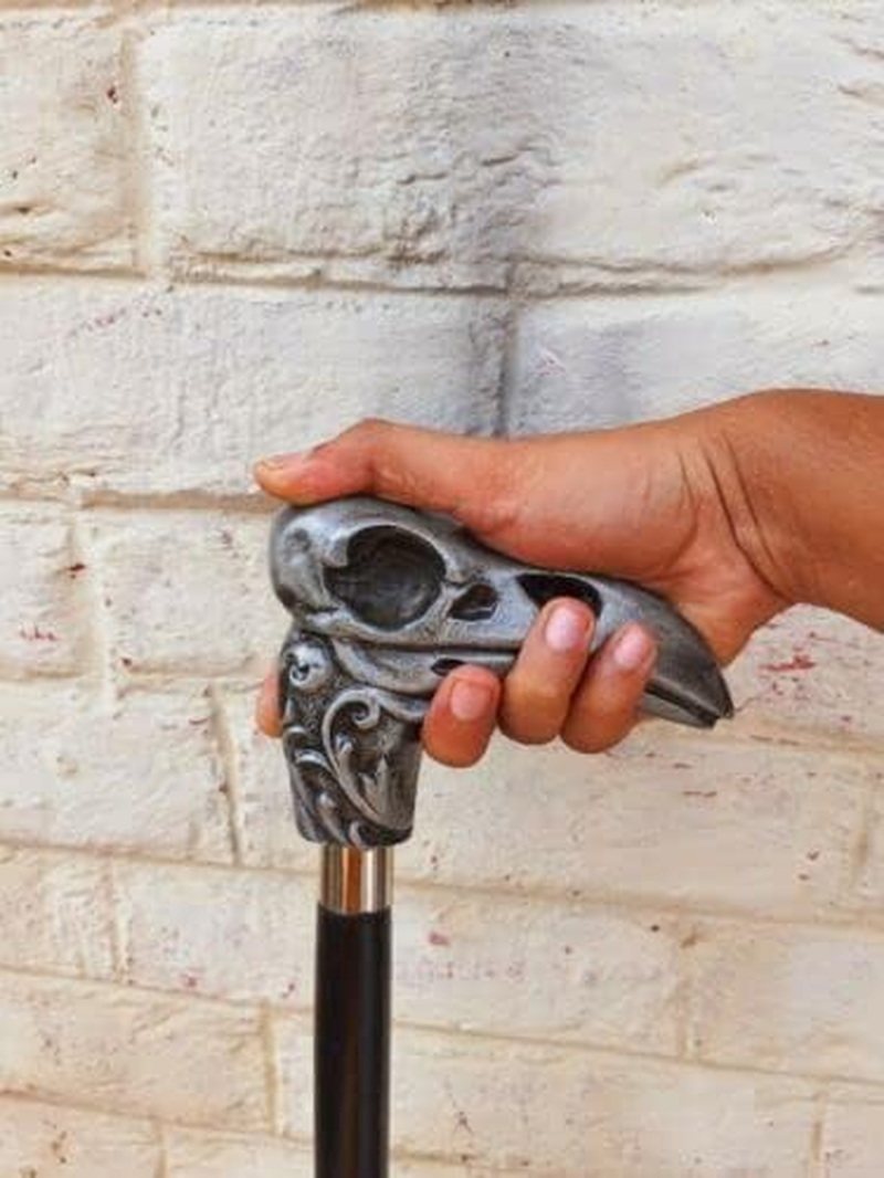 Raven Skull Handle with Black 2 Fold Wooden Walking Stick Made from Metal Best Durable Heavy Reavn Cane for Reavn Lovers image number 6