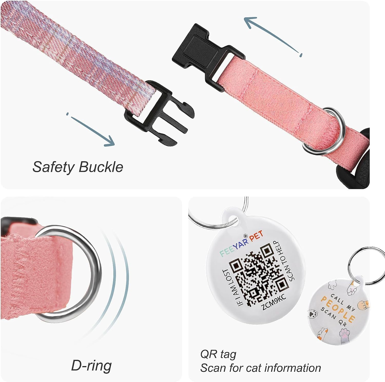 HHXWAN Airtag Cat Collar, Integrated GPS Cat Collar with Apple Air Tag Holder, QR Code Name Tag, Cat ID Tag Personalized Cat Collars for Girl Boy Cats, Kittens and Puppies image number 4