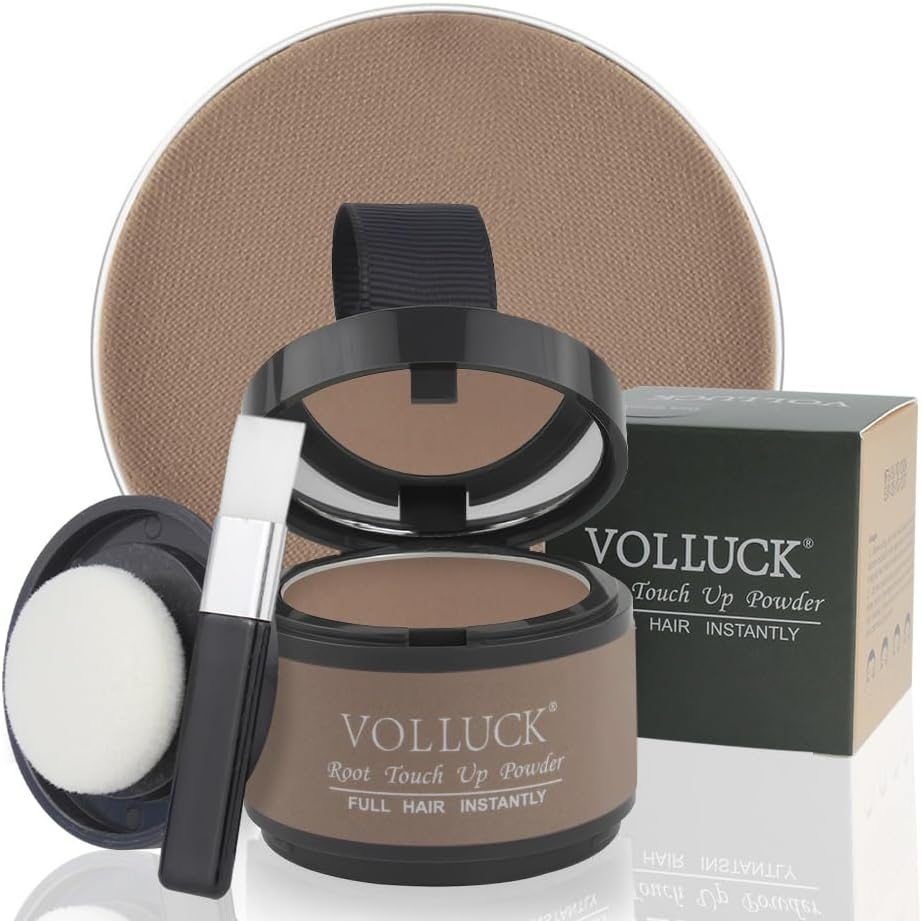 VOLLUCK Root Touch up Powder, Instant Hairline Powder for Thinning Areas and Gray Hair Coverage, Natural and Non-Greasy Root Cover up for Women and Men (Brown, 0.14 Ounce)