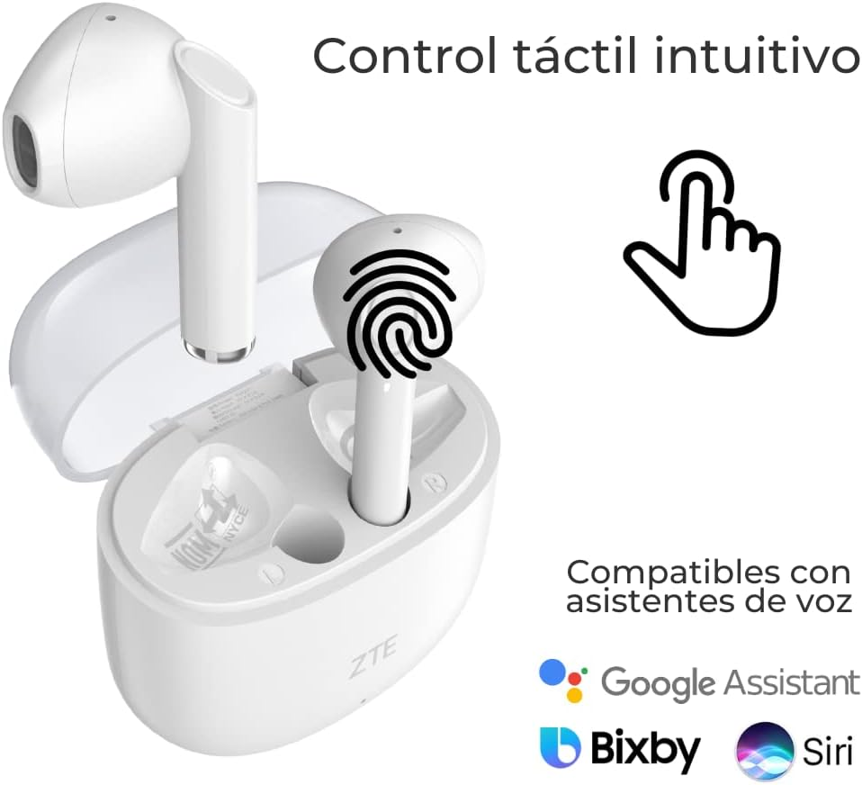 ZTE Buds 2 Wireless Earbuds, TWS, Bluetooth 5.3, 25 Hours Battery, HD Microphone, Touch Control, Voice Assistant, IPX4 Water Resistance, USB-C Charging, White image number 5