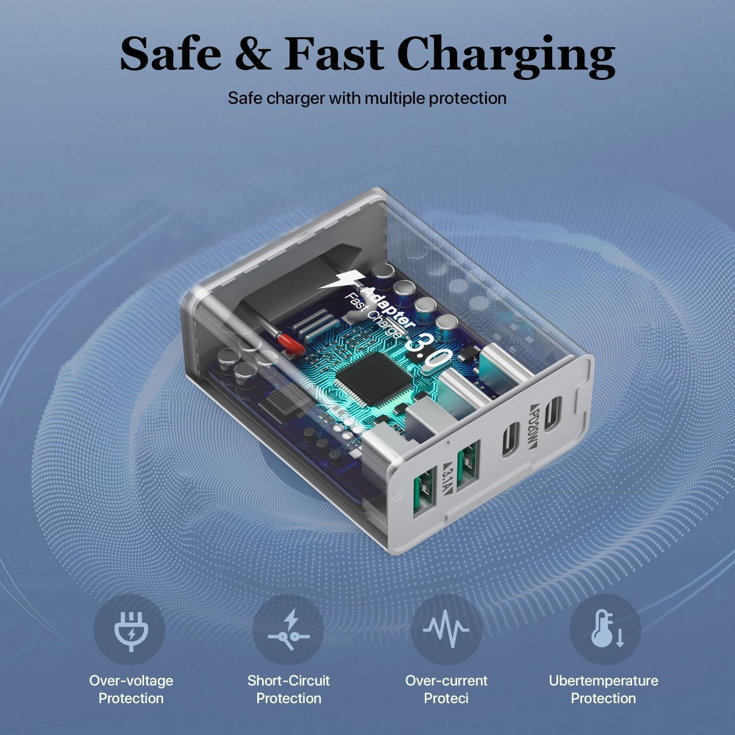 USB C Wall Charger, 40W 4-Port USB C Charger Block Fast Charging Block Dual Port PD+QC Wall Plug Multiport Type C Compatible with Iphone 12/13/14/15/16/Pro Max/Xs/Xr/Samsung Galaxy S24/S23/S22/Tablet - 2Pack-1C3A image number 3