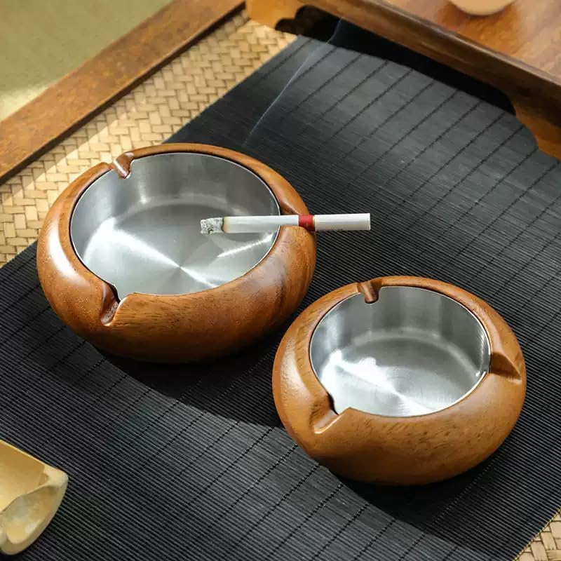 Wooden round Ashtray, Retro Household Ashtray, Suitable for Home Internet Cafe Bar (Small) image number 4