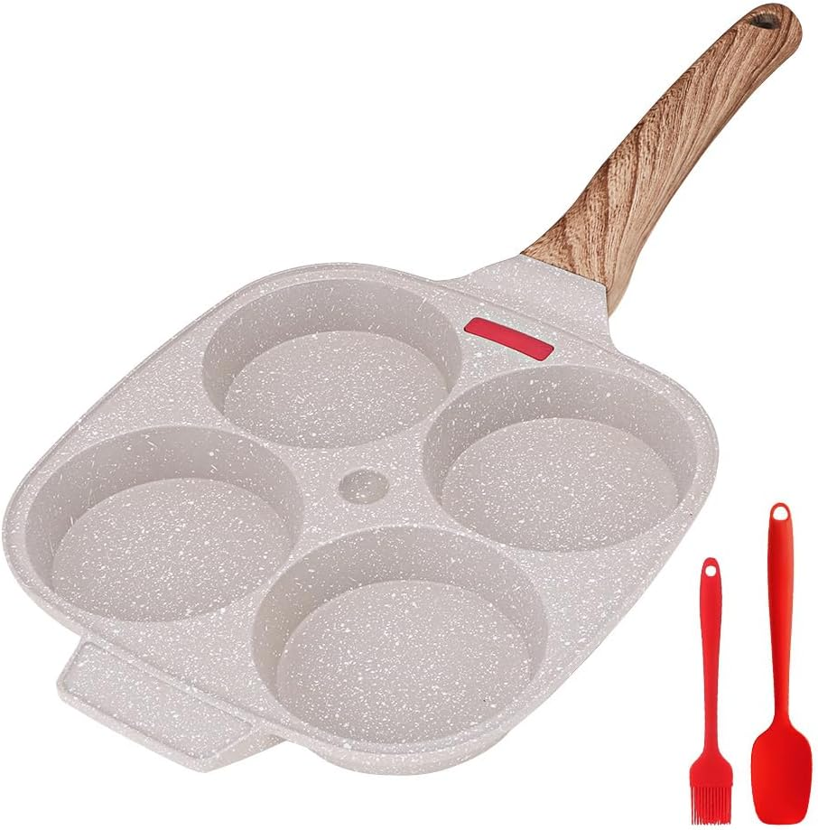 Egg Pan,Egg Frying Pan, Pancake Pan with Lid Nonstick 4 Cups Fried Egg Pan Aluminium Alloy Cooker for Breakfast, Suitable for Gas Stove & Induction Cooker