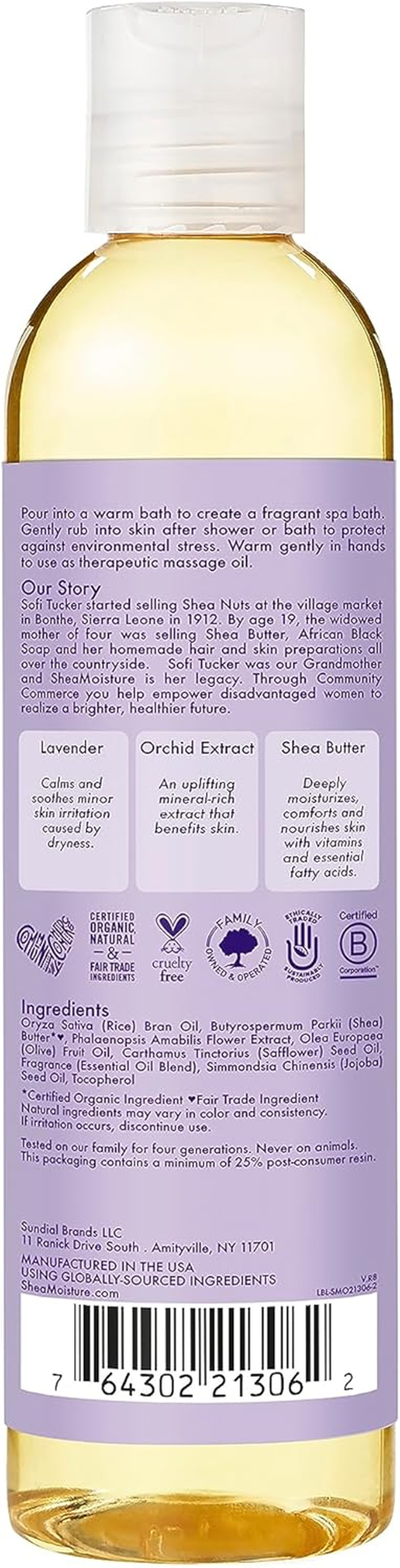Sheamoisture Bath, Body and Massage Oil Lavender Wild Orchid Calming Moisturizer for Sensitive Skin 8 Oz image number 1