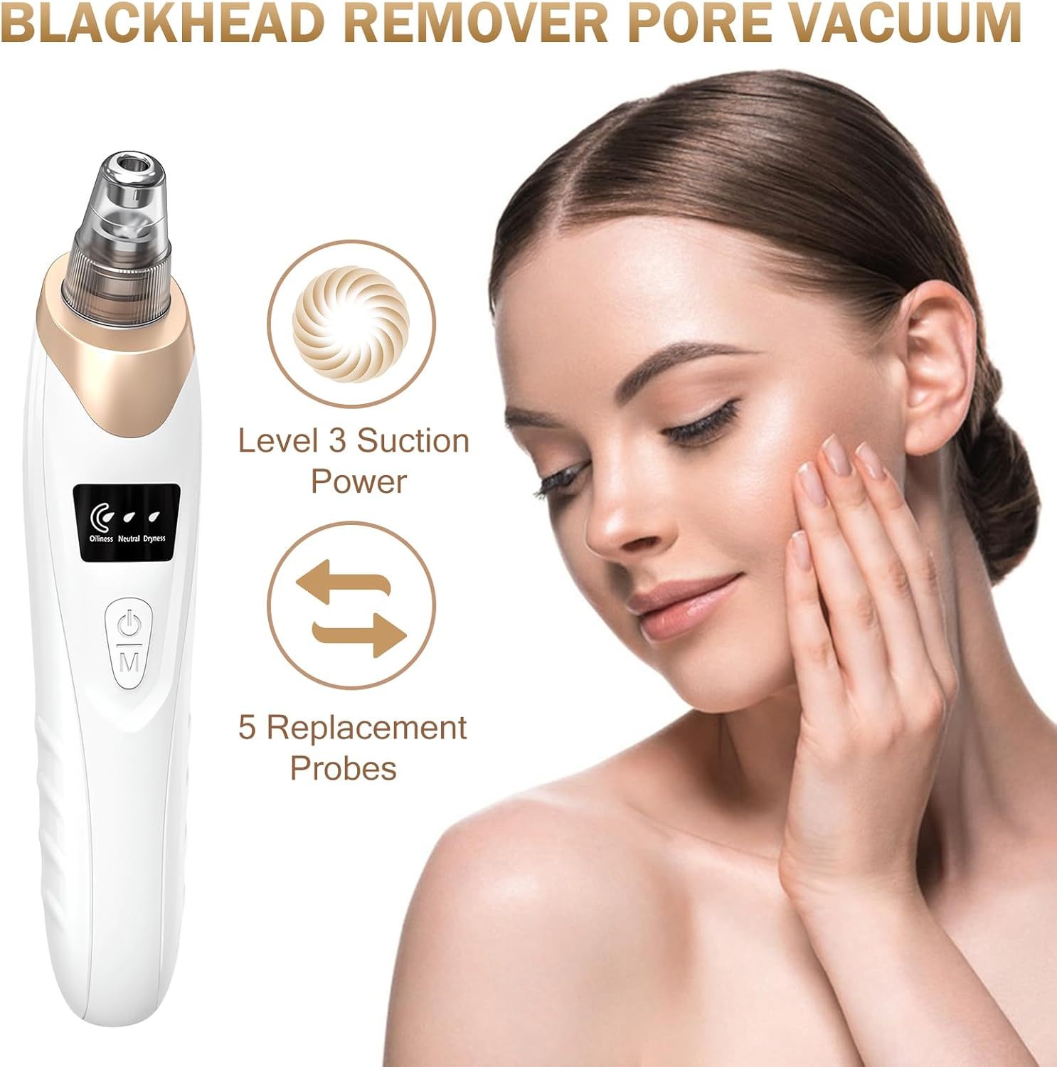 Blackhead Remover Pore Vacuum Kit - 2023 Upgraded Blackhead Extractor Tool with 3 Adjustable Suction Levels, 7 Probes, USB Rechargeable, Suitable for Women and Men