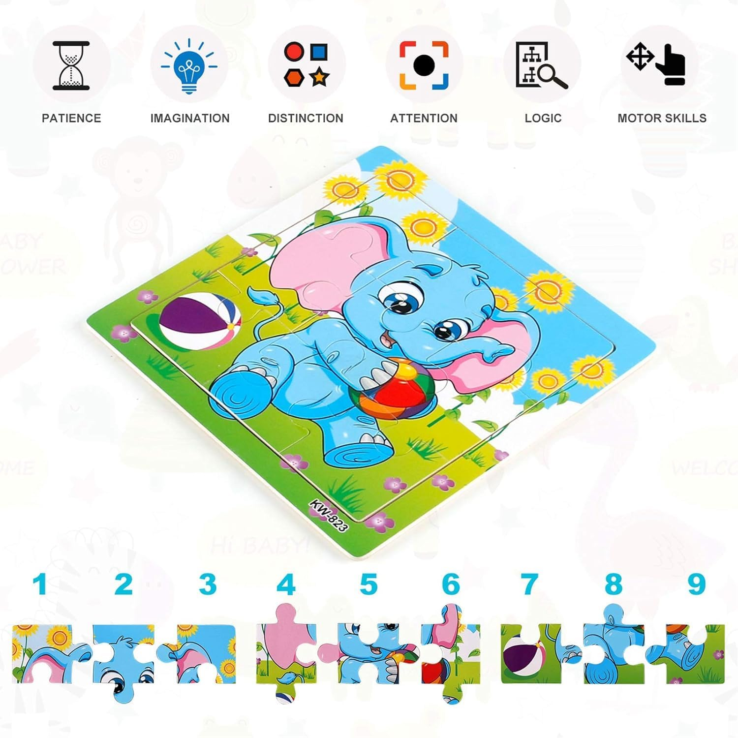 Wooden Puzzles for Toddlers 3-6 Years Old, 6 Pieces Preschool Educational and Learning Animal Jigsaw Puzzle Toy Gift Set for Boys and Girls (A1) image number 6
