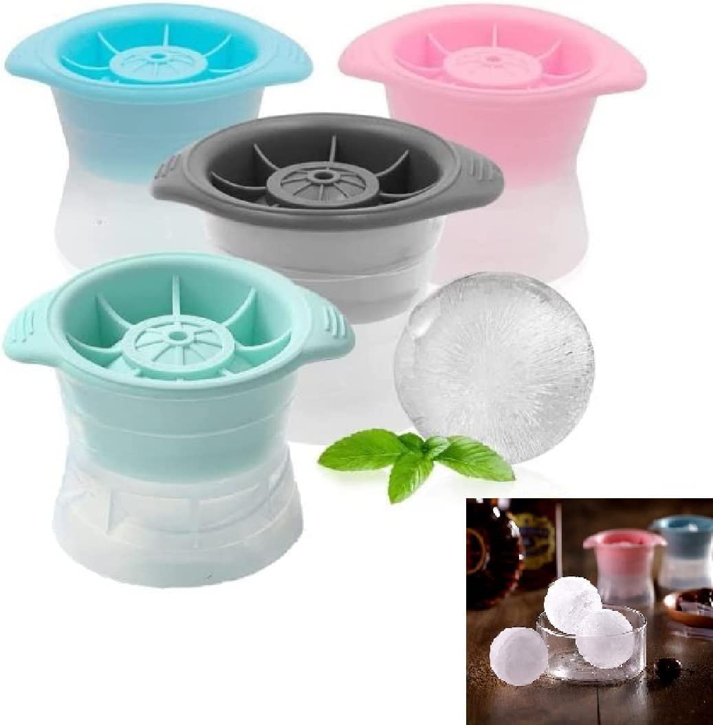 4Pcs Silicone Ice Ball Mould &ndash; Large Ice Sphere Maker, Ball-Shaped Ice Cube Tray for Whiskey & Cocktails, Reusable Freezer Safe Mold