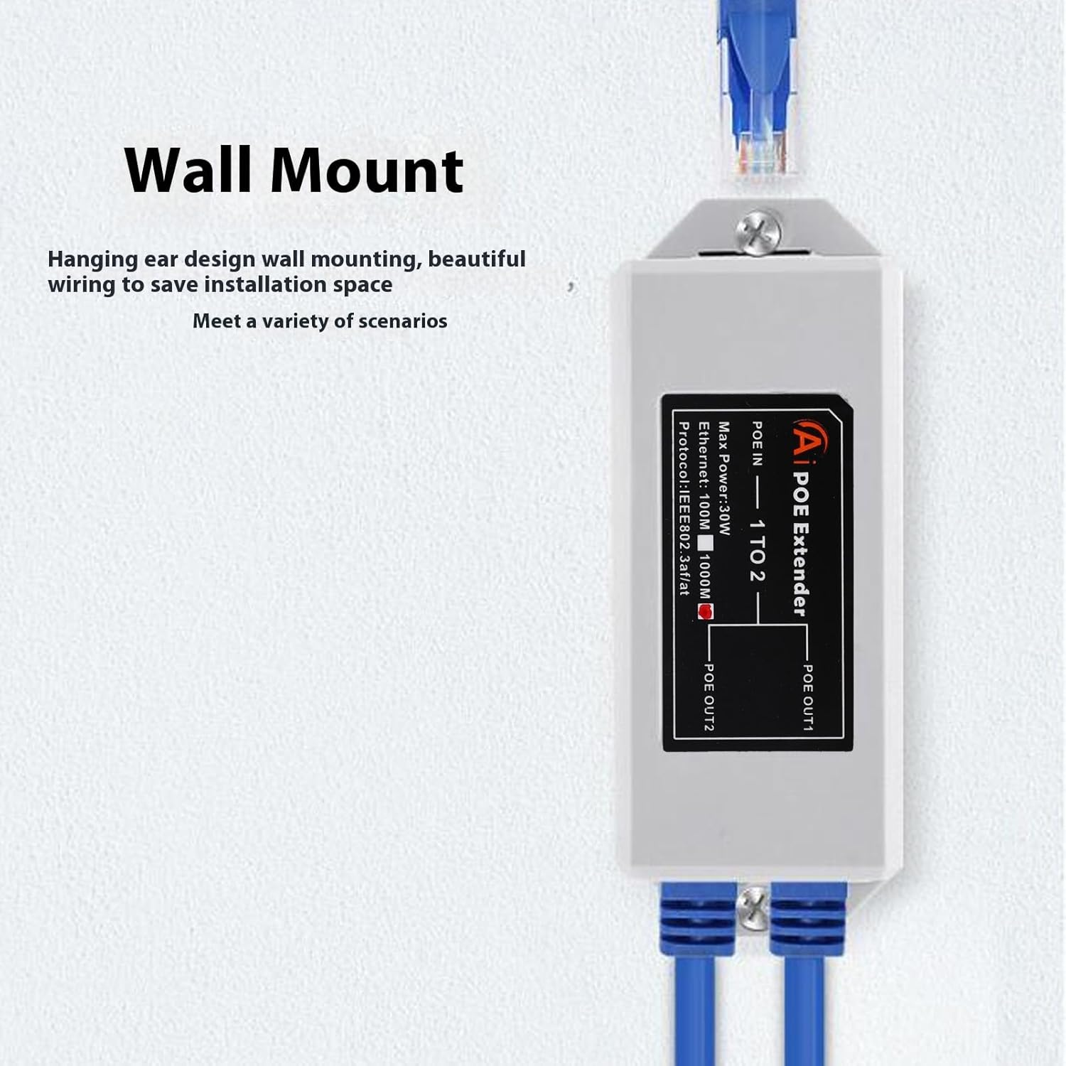 1 in 2 Out Gigabit Poe Extender, 2 Port Long Distance Poe Repeater, Support Ieee802.3Af/At with 1000Mbps, for IP Cameras, Phones image number 2