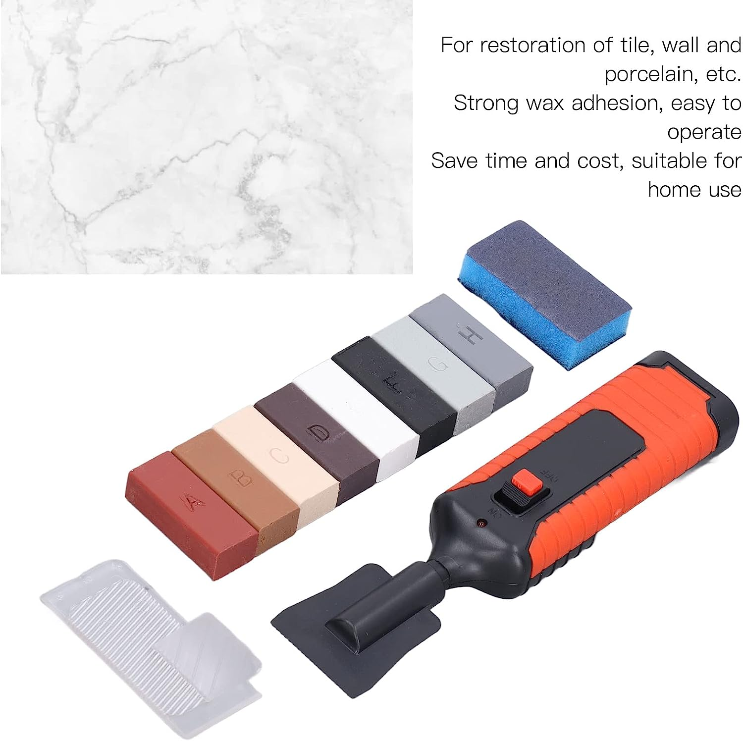 Tile Porcelain Repair Kit, Ceramic Tile Repair Kit with Electric Heating Pen and Wax, 8 Colors Crack Gaps Repairing Tools, for Repairing Cracks, Chips, Shower Gaps
