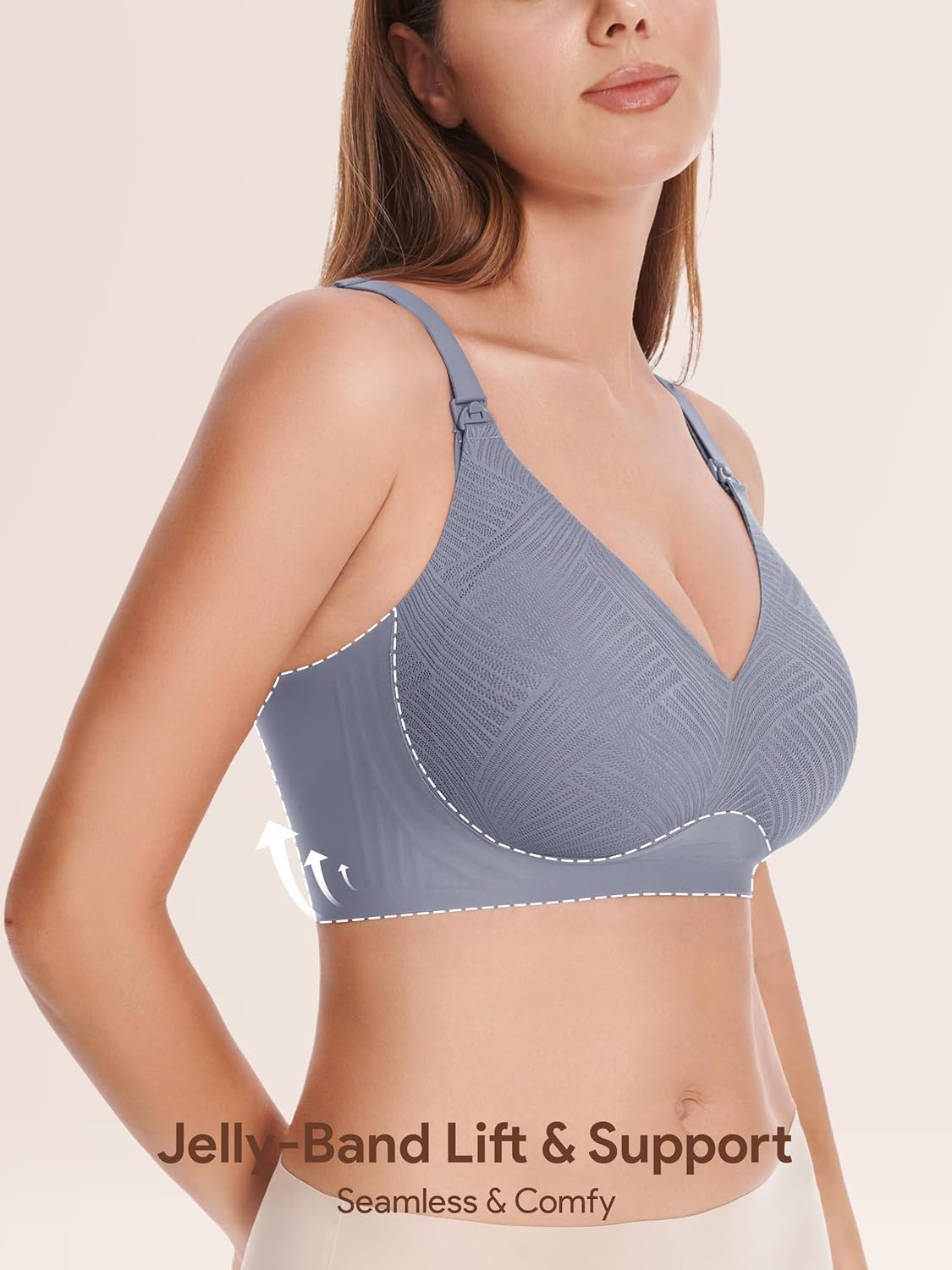 Angelhood Nursing Bras for Breastfeeding, Seamless Wireless Comfort Push up Lace Nursing Maternity Bralette for Pregnancy image number 6