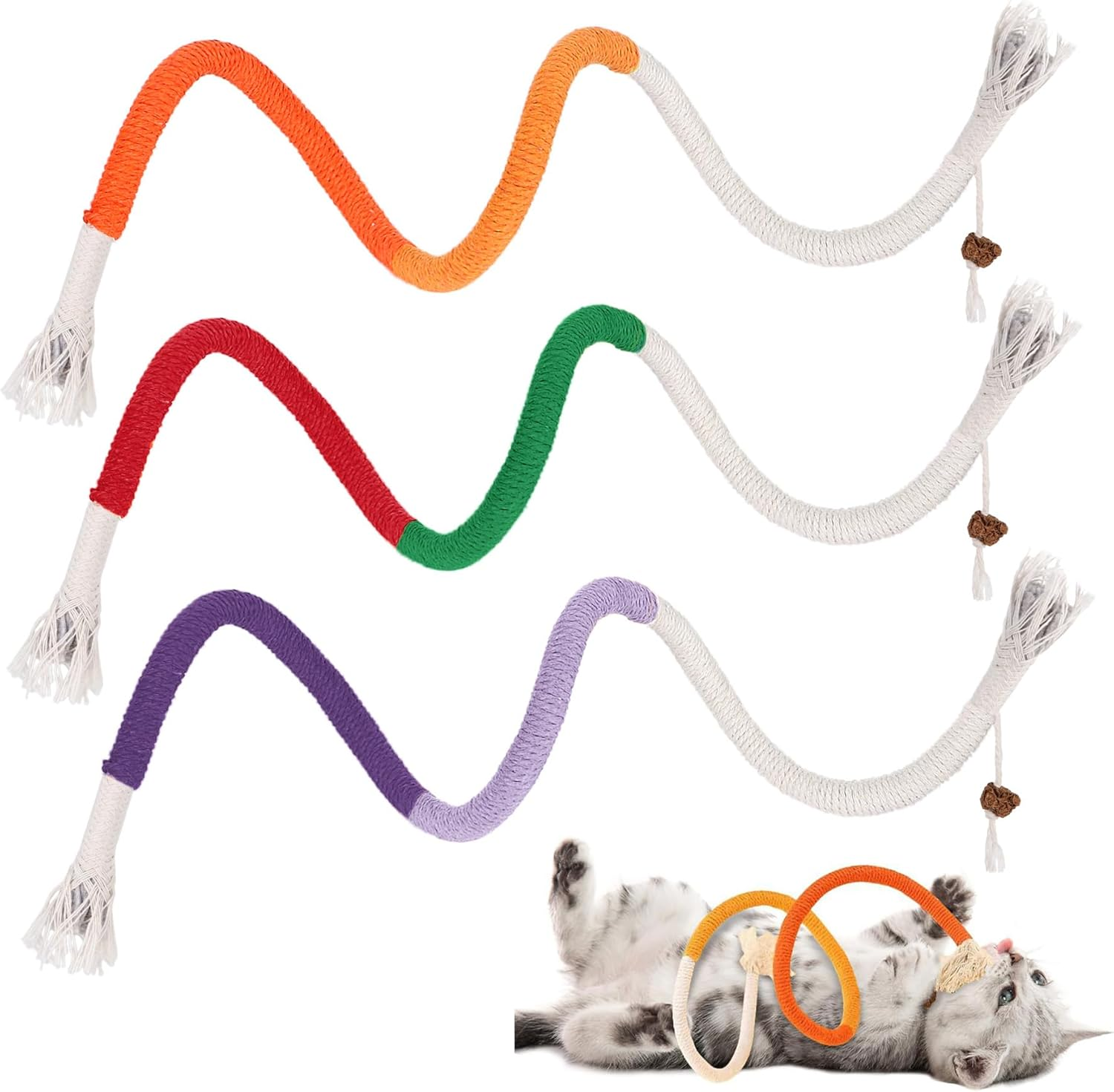 3-Pack Cat Chew Rope Toys with Refillable Catnip &ndash; Safe Organic Teething & Dental Cleaning Toys for Indoor Kittens & Cats &ndash; Interactive Catnip Toys for All Breeds image number 2