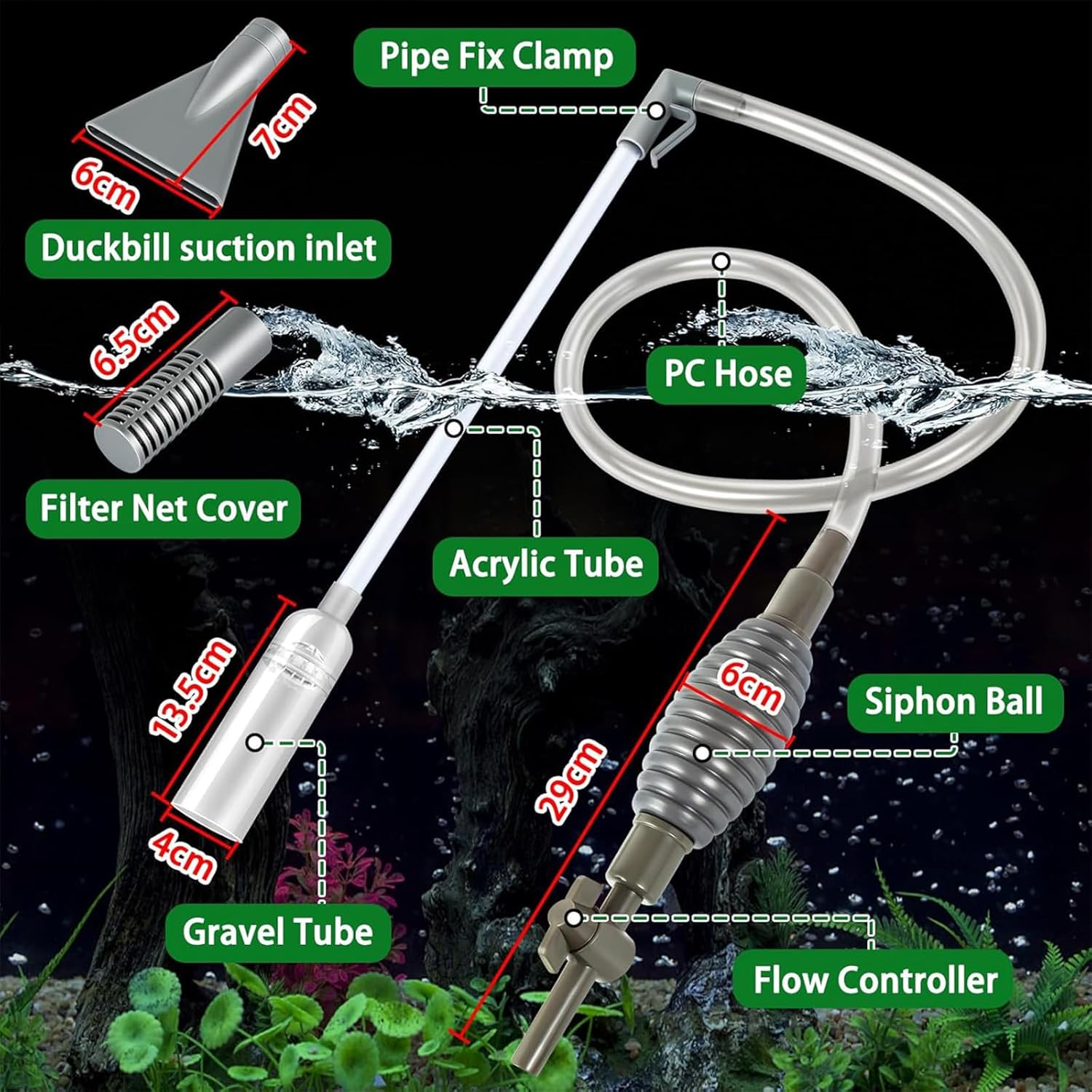 Aquarium Gravel Cleaner, Fish Tank Gravel Cleaner, 3.0M Water Changer Vacuum Cleaning Tools Siphon Universal Quick Pump Aquarium Water Changing Sand Cleaner for Aquarium Water Filter image number 3