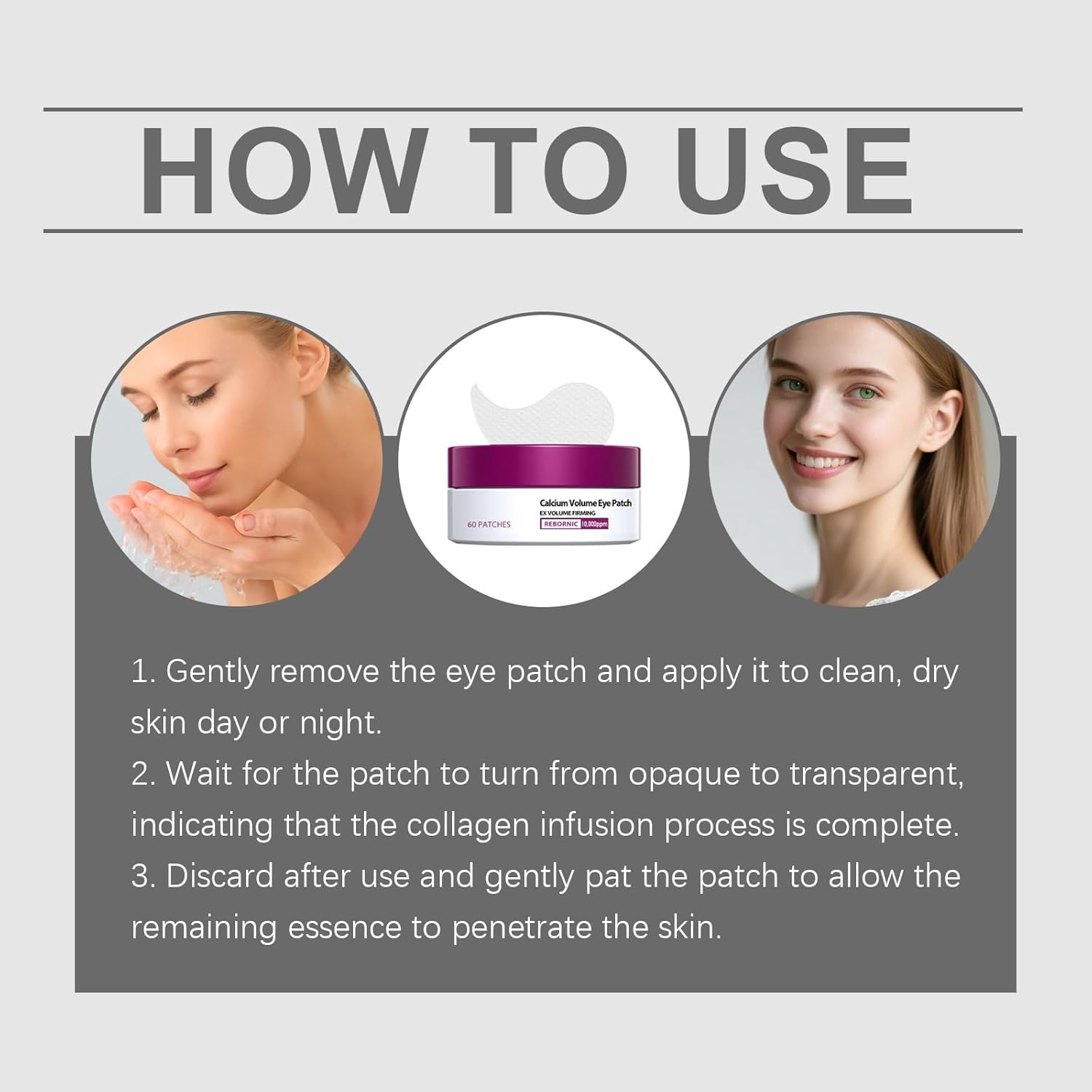 Calcium Volume Eye Patches 60Ea - Hydro Cool Firming Gels under Eye Patches for Puffy & Bags, Dark Circles, Anti-Aging, Sagging, Wrinkles, Gentle Care for Delicate Area image number 5