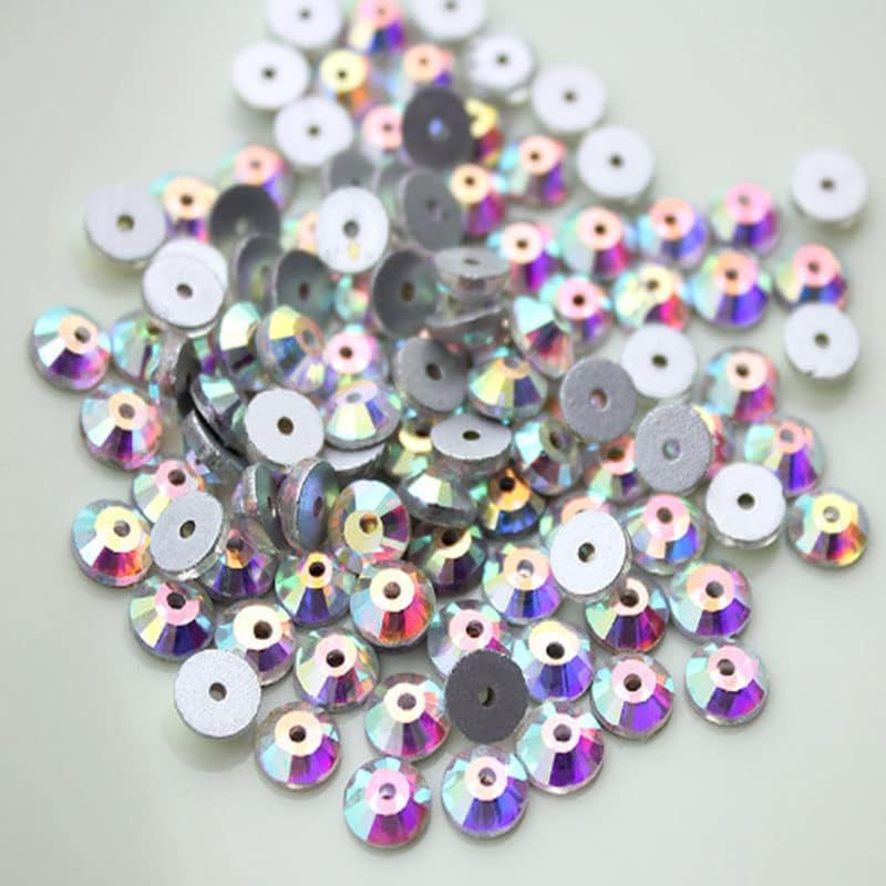 288 Pcs SS20 5Mm Sew on Rhinestones round Crystal Flatback Glass Sewing Rhinestones Glitter Gems with Holes for Crafts Clothes Shoes Dress Garments (02 Crystal AB) - 05 Light Green image number 3