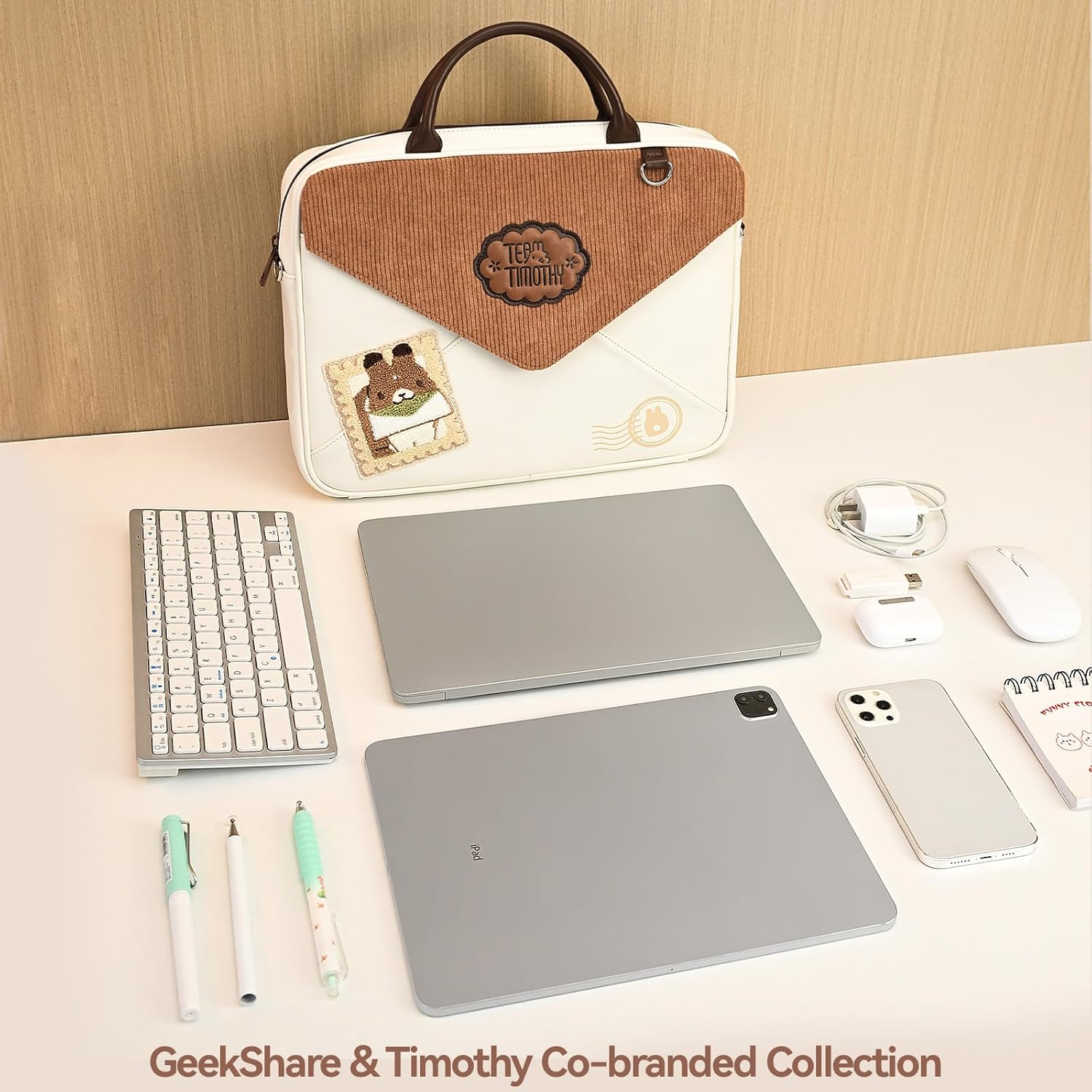 Geekshare Large Capacity Laptop Storage Bag - Crossbody & Handheld 14 Inch Laptop Sleeve Compatible with Ipad/Pro/Air, Waterproof Bag with Tablet Compartment - Team Timoth image number 1