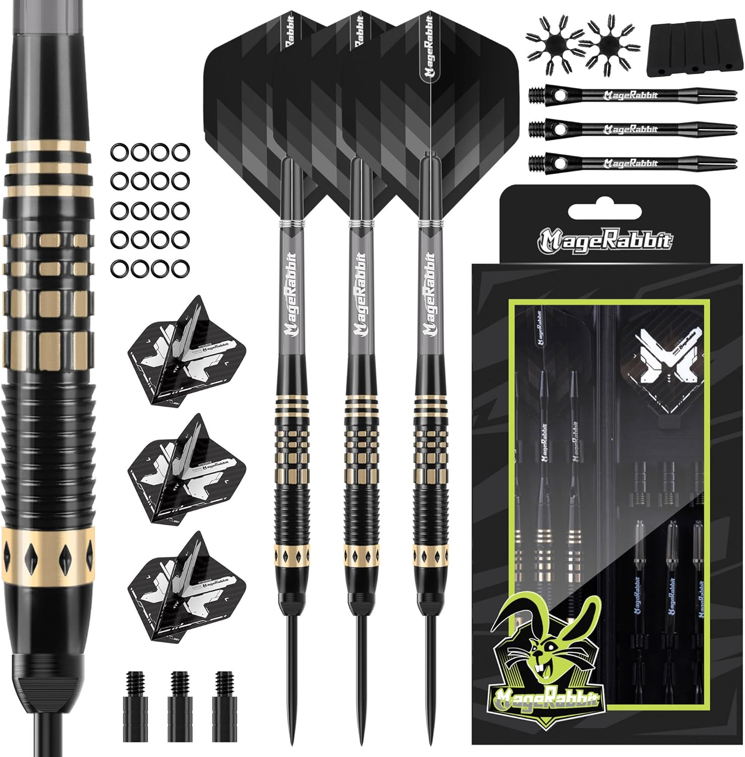 Magerabbit Professional Steel Darts Set,Copper Barrel,Metal Tip Darts with Dart Carrying Case +Extra Flight+ Alum Shafts+Dart Tools. Metal Darts,Steel Tip Darts for Dartboard image number 2