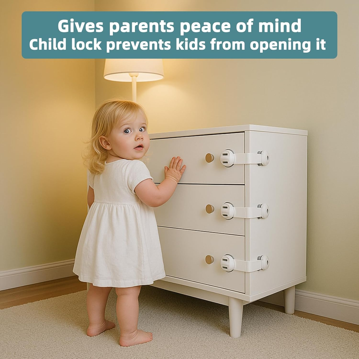 Gautio Child Safety Cabinet Locks, Baby Proof Drawer Strap Locks with Safe Quick & Easy 3M Adhesive, Kid Safety Cupboard Latches for Dishwasher, Fridge, Door, Trash Can, Oven, Toilet Seat, No Tools Need or Drill (2 PCS) image number 6