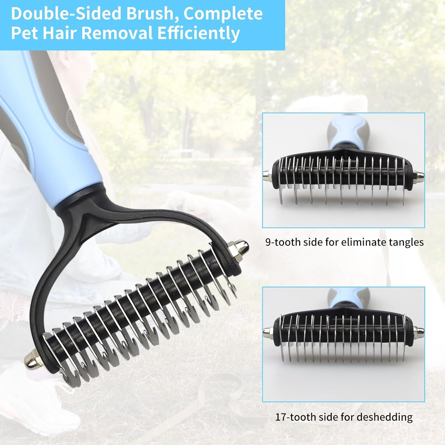 Professional Dog Brush Undercoat, Cat Brush, Double Side Undercoat Brush, Stainless Steel Dog Comb, 17 + 9 Teeth for Small and Large Dog Comb