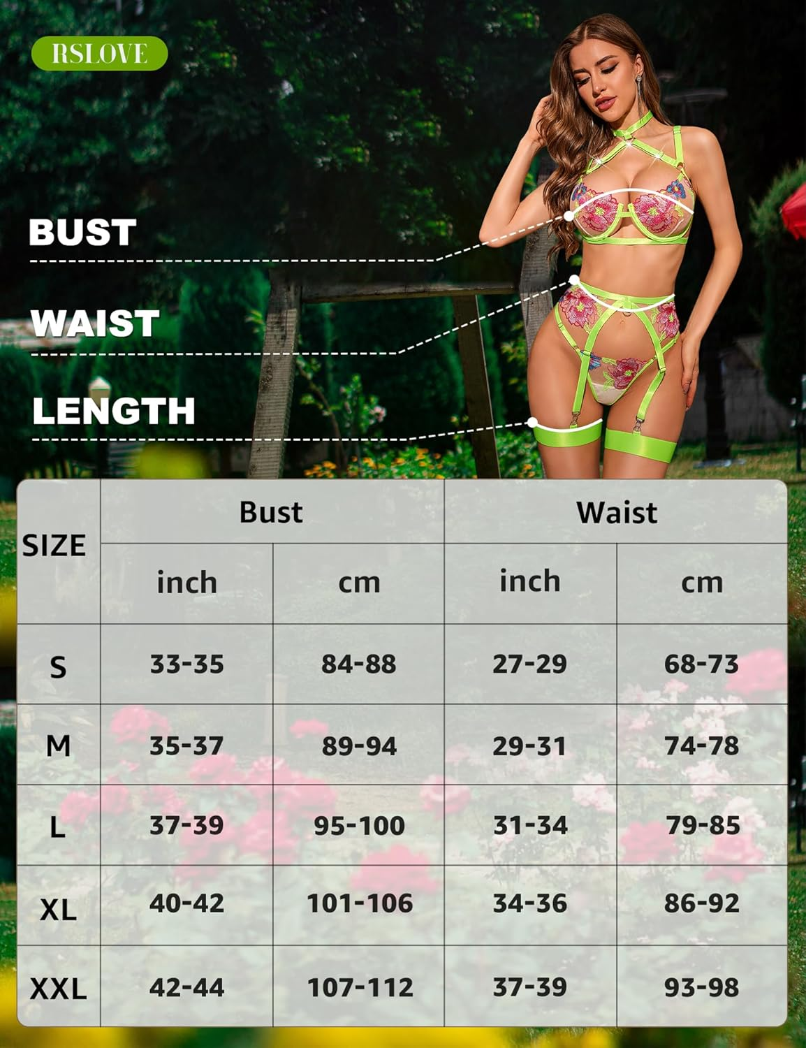 RSLOVE Women'S Sexy Lingerie Set with Garter Belt Underwire Floral Embroidered 3 Piece Bra and Panty Sets Lace Babydol image number 3