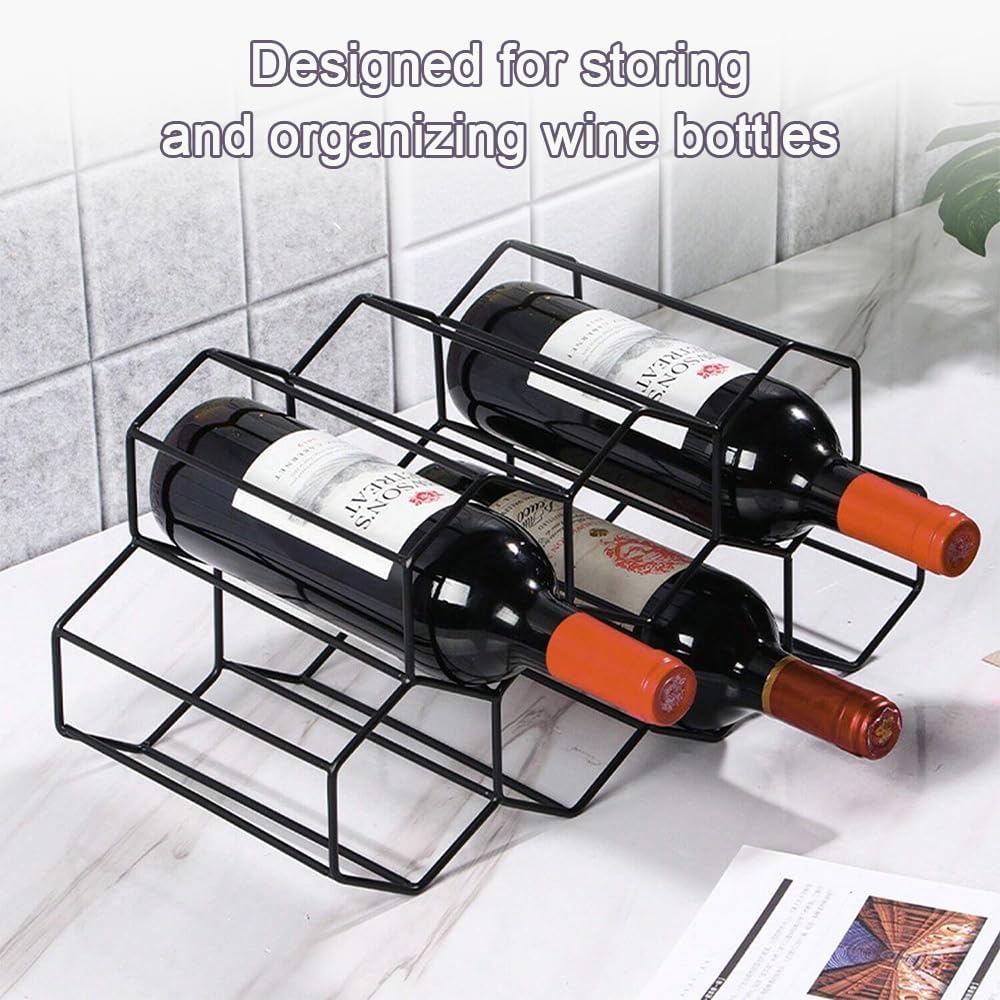 6-Bottle Wine Rack, Free Standing Metal Wine Holder, 3-Tier Countertop Wine Storage Organizer for Kitchen, Cabinet, Bar or Cellar, Vintage Copper Finish image number 3