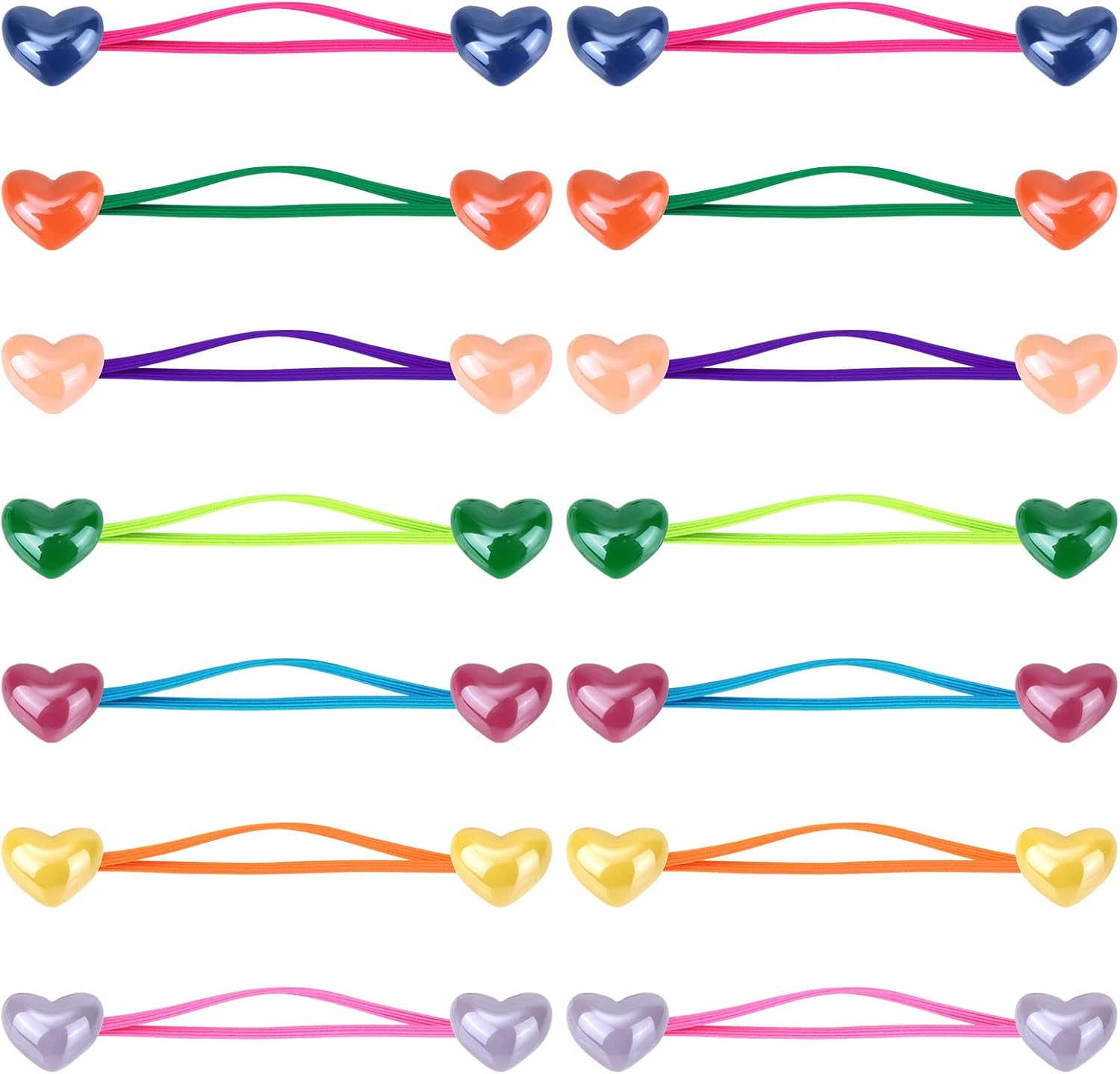 Lasuroa 14 Pcs Ball Charm Hair Ties for Little Girls, Double Heart Shaped Beads Elastic Hair Bands Cute Ponytail Holders for Toddler Girls Hairstyle Accessories image number 4