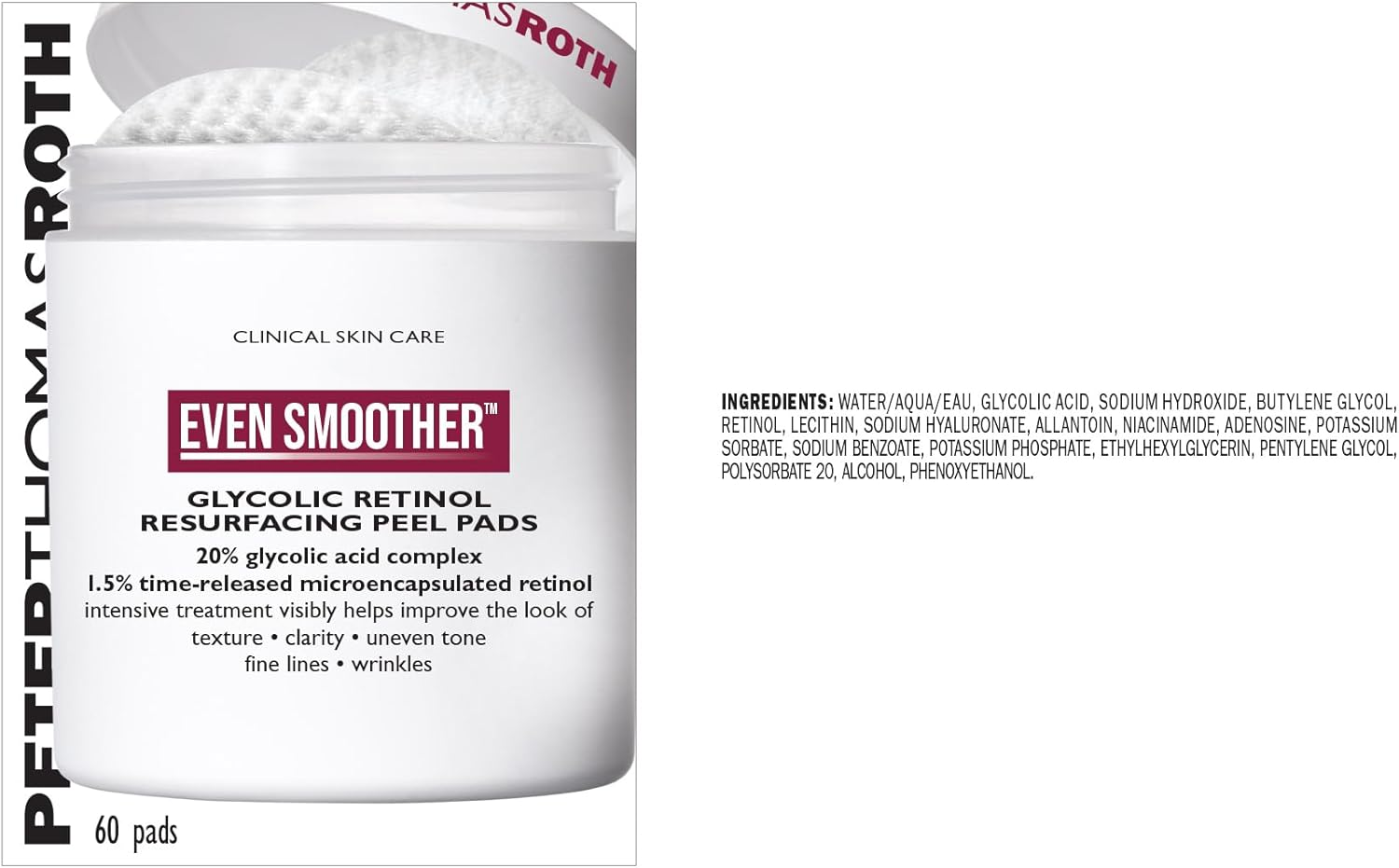 Peter Thomas Roth | Even Smoother Glycolic Retinol Resurfacing Peel Pads | Glycolic Acid Facial Peel with Retinol for Uneven Texture and Tone, 60 Ct. image number 3