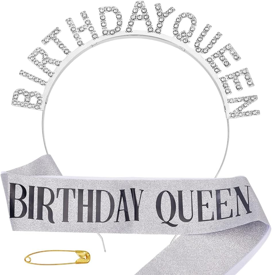 HOBBIESAY 1 Piece Birthday Headband with Fabric Straps Rhinestone Happy Birthday Headpiece Platinum Party Accessories Princess Crown for Women Decoration image number 3