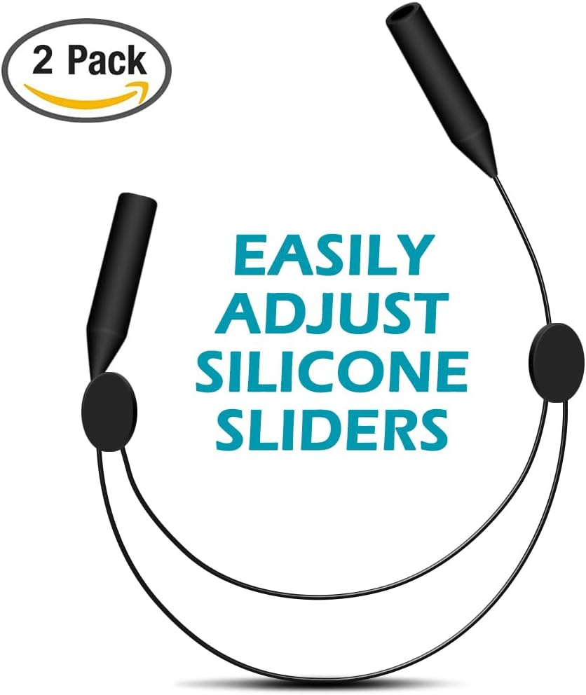 2Pack Adjustable Eyewear Retainer, Maxin 16 Inches No Tail Sunglass Straps, Sunglasses Holder,Sunglasses Retainer (Black)