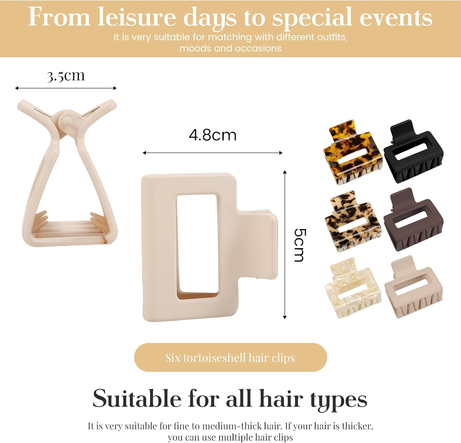 Pack of 6 Matte Hair Clips for Women Girls, Hair Claw Clip, Rectangular, Non-Slip Hair Clips for Thin/Thick Hair for Everyday, Party (5 Cm) image number 6