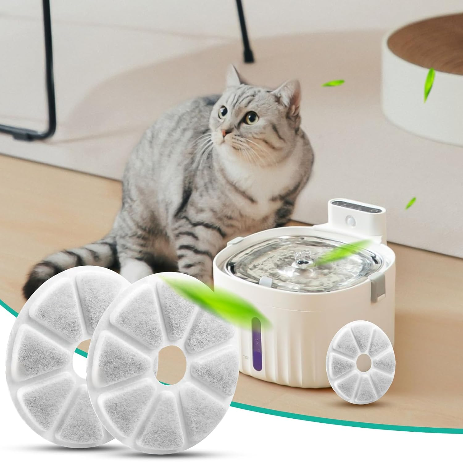 XTUDOU Pack of 8 Cat Fountain Filters, Contains Activated Carbon, Triple Filtering, round Cat Fountain Filter, Suitable for a Variety of Replacement Filters for Pet Drinking Fountains image number 3