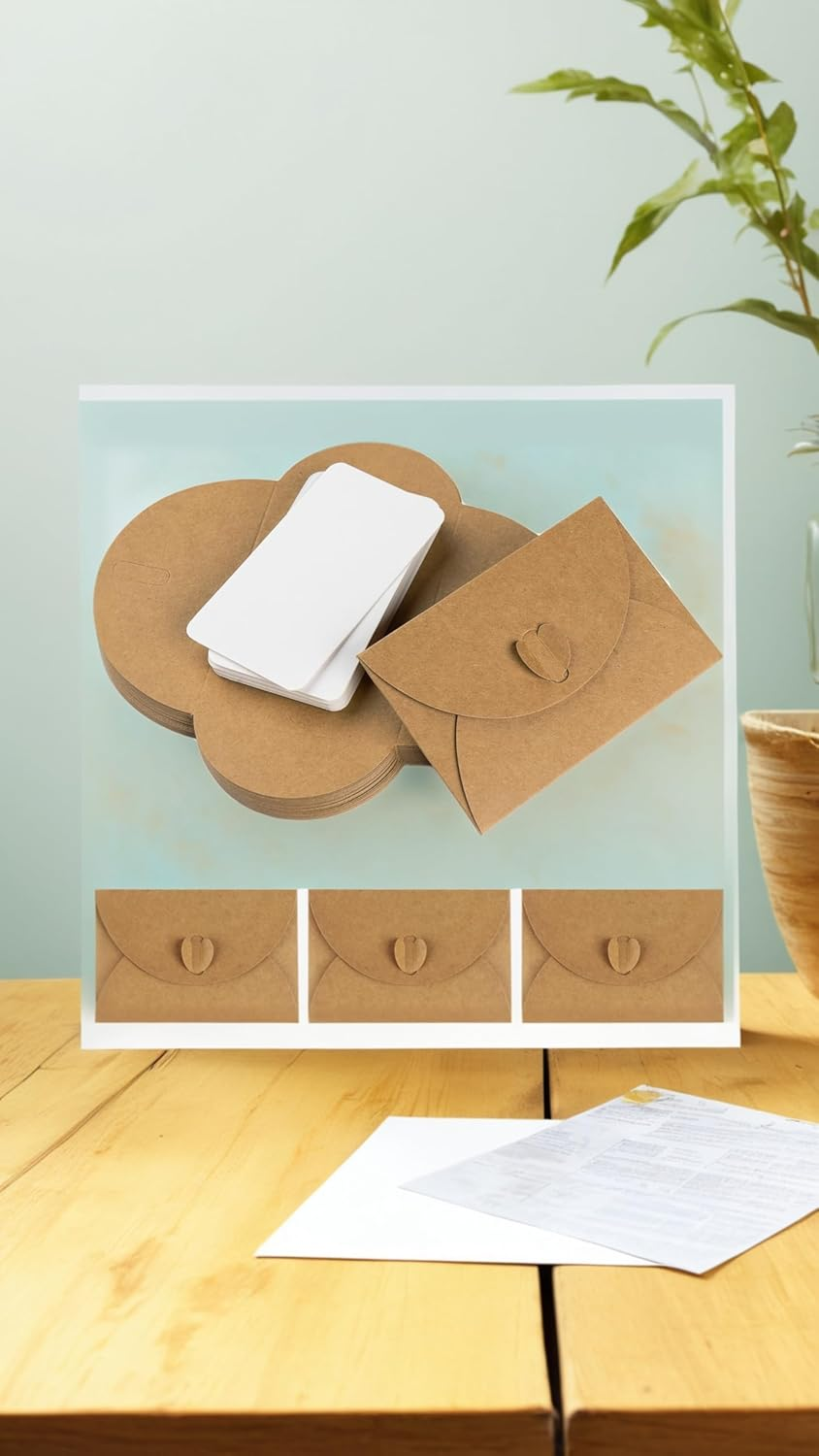 Honwor 25 Mini Kraft Envelopes with Heart Closure - DIY Gift & Thank You Cards