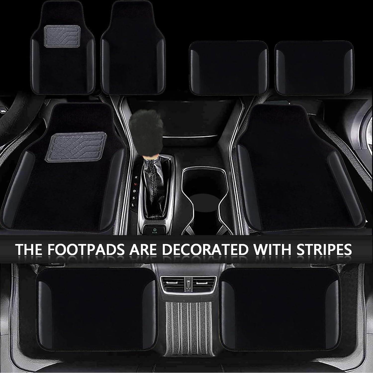 Car Seat Cover Full Set for Women with Waterproof Floor Mats,3D Air Mesh Car Seat Cover with 5Mm Composite Sponge Inside,Universal Fluffy Steering Wheel Cover, Accessories Full(Black) image number 2