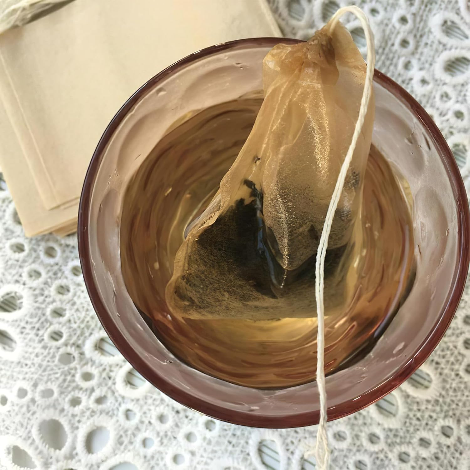 VANZACK 100Pcs Organic Drawstring Tea Filter Bags for Loose Leaf Tea and Coffee Disposable Unbleached Paper Pouches 6X8Cm Suitable for Brewing Herbal and Filter Coffee image number 5