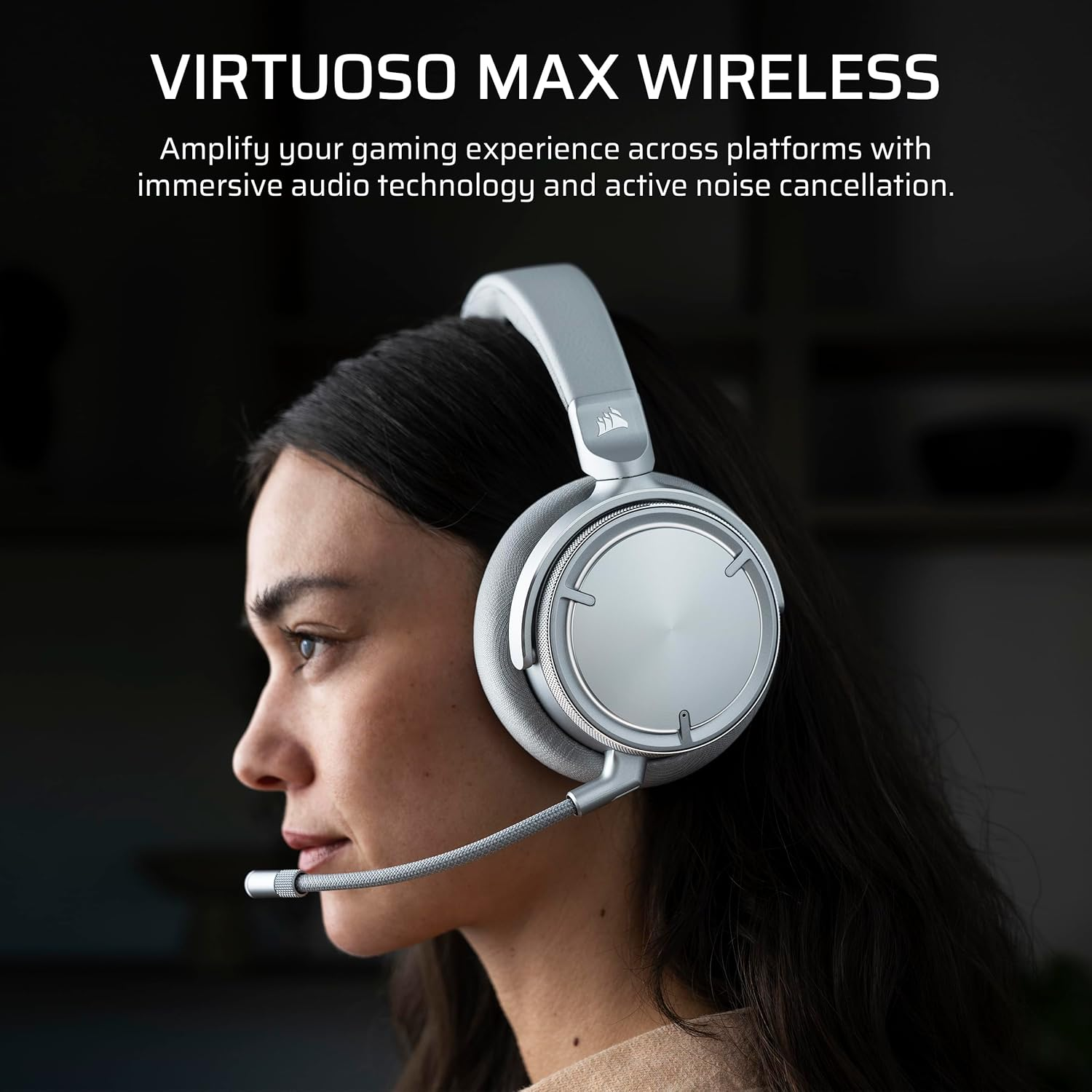CORSAIR Virtuoso MAX Wireless Gaming Headset &ndash; Dolby Atmos, Sonarworks Soundid, 2.4Ghz Wireless, Bluetooth, Noise Cancelling, Omni-Directional Microphone, 50Mm Graphene Drivers, PC, PS5 &ndash; Silver - Carbon image number 2