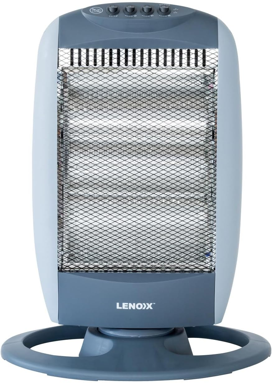 Lenoxx 1200W Halogen Heater: 3 Heat Settings, Wide Angle Oscillation, Tip-Over Protection, 3 Separate Halogen Tubes, Built-In Carry Handle, Household Essentials - Grey image number 4