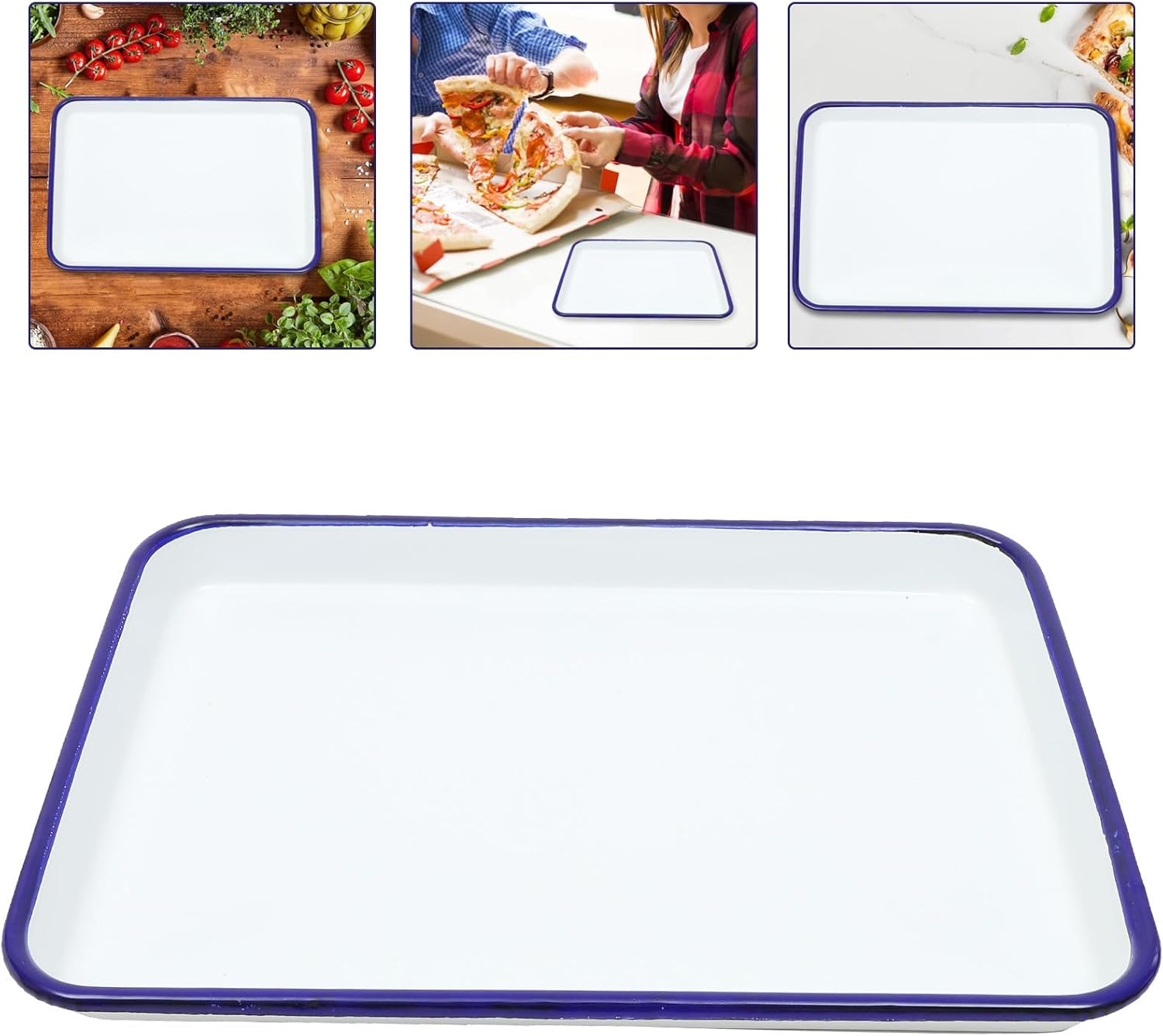 Zerodeko Enamel Baking Tray Rectangular Baking Dish Oblong Cake Pan Roasting Pan Vintage Oven Tray Enamelware Bakeware for Farmhouse Camping Home image number 2