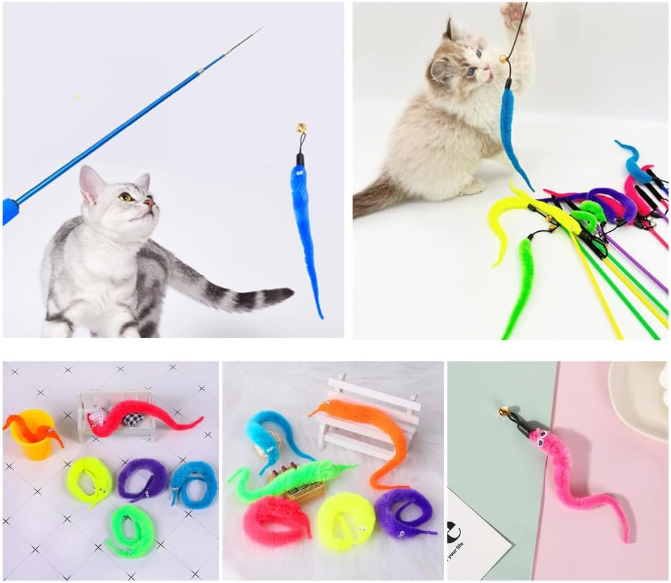 Cat Worm Toy Refills, Assorted Colors Worm Cat Interactive Toy, Cat Wand Replacement, 10 Pieces image number 1