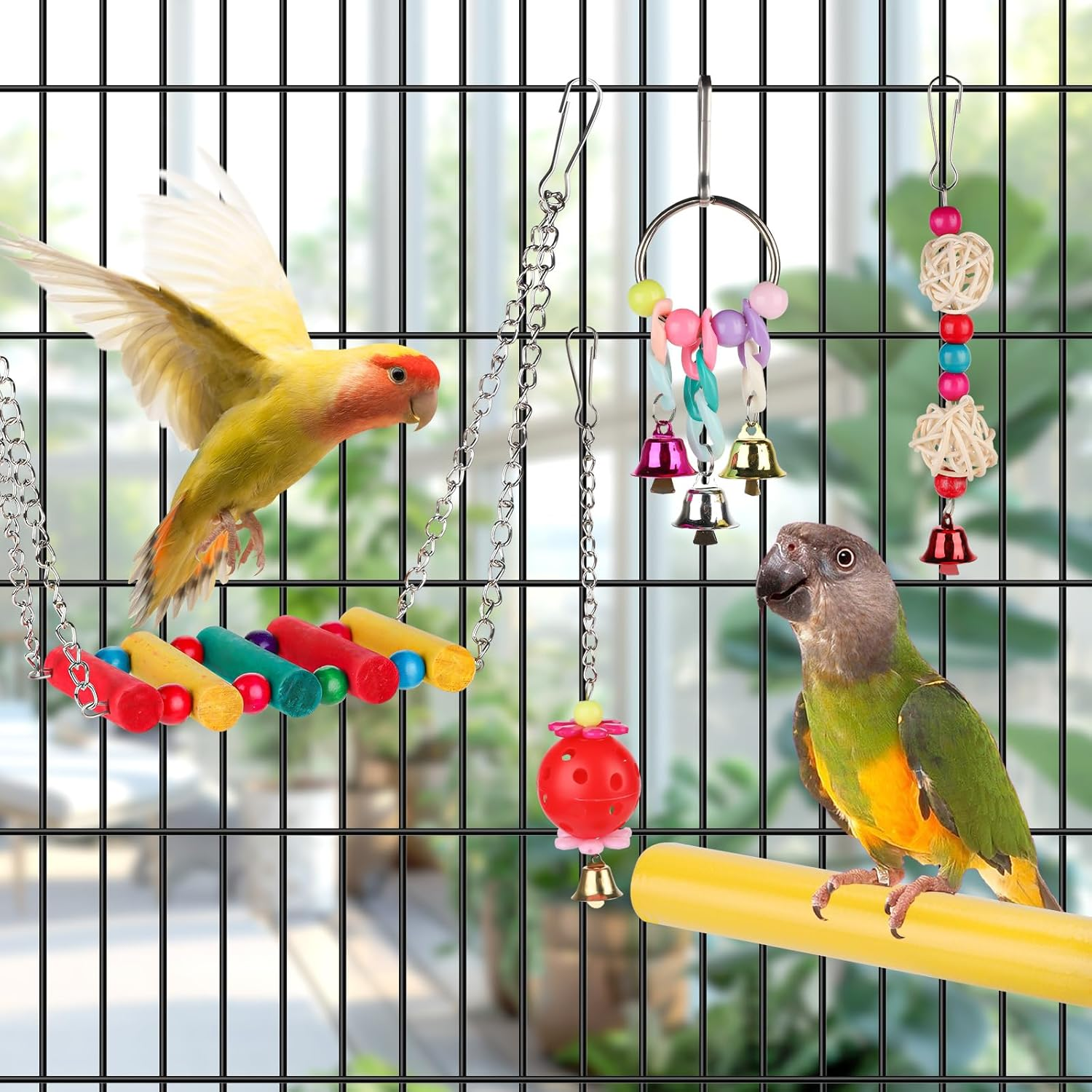 12Pcs Bird Swing Set, Bird Toys for Parakeets Bird Swing Standing Chewing Toys Hammock Climbing Ladder Bird Cage Accessories for Cockatiel Budgie Conure Mynah Lovebird image number 3
