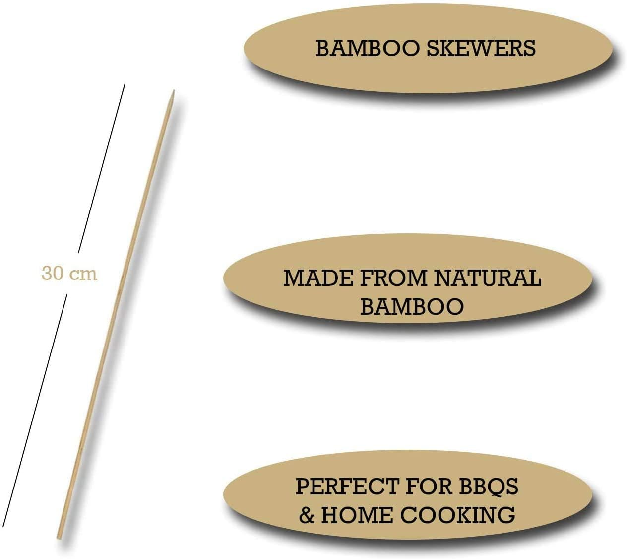 150 Large 30Cm round Wooden Bamboo Kebab Skewers, Food Grade, Safe and Sturdy, 12" Long Cocktail Sticks, Perfect for BBQ, Cake Topper, Chocolate Fountain, Candy Floss Sticks (150 30Cm Bamboo Skewers) image number 2