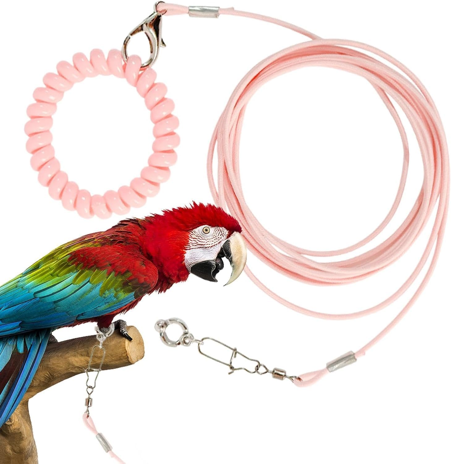 Bird Training Rope with Ankle Ring, Adjustable Harness, Biting-Resistant Toy with Ankle Foot Ring, Bird Pet Outdoor Flying Training Rope for Terrace (Pink) image number 5