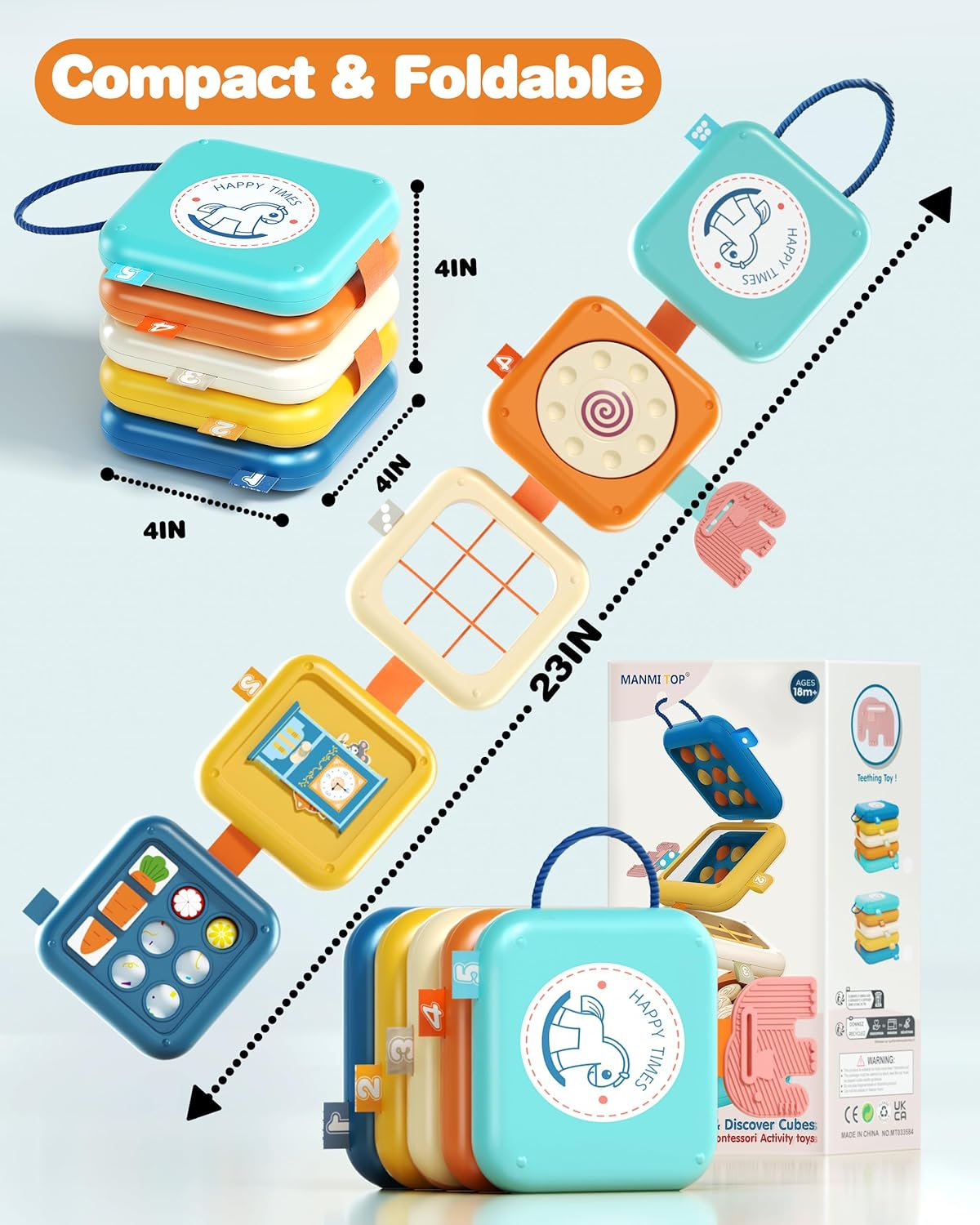 Busy Board for 1 Year Old, Travel Toys for Toddlers 1-3, 8 in 1 Montessori Activity Cube Toy for Babies in Airplane Car Stroller, Sensory Education Birthday Gifts for 1 2 Year Old Boy Girl Infant image number 5