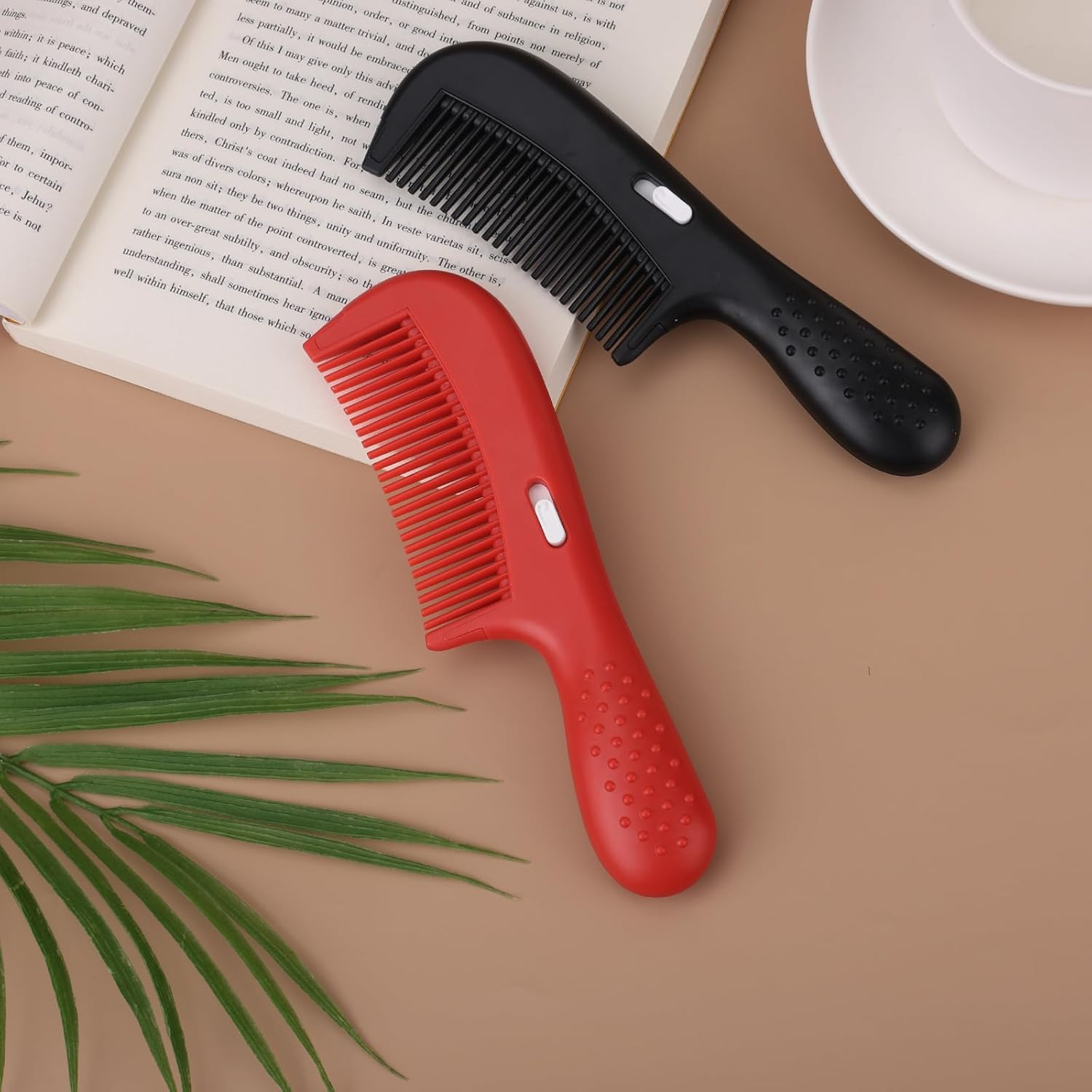 2Pcs Dandruff Comb, New Hollow Tooth Comb Switch Style Scalp Comb Self-Cleaning Massage Hair Comb for Hair Grooming Women Man (Black, Red) image number 3