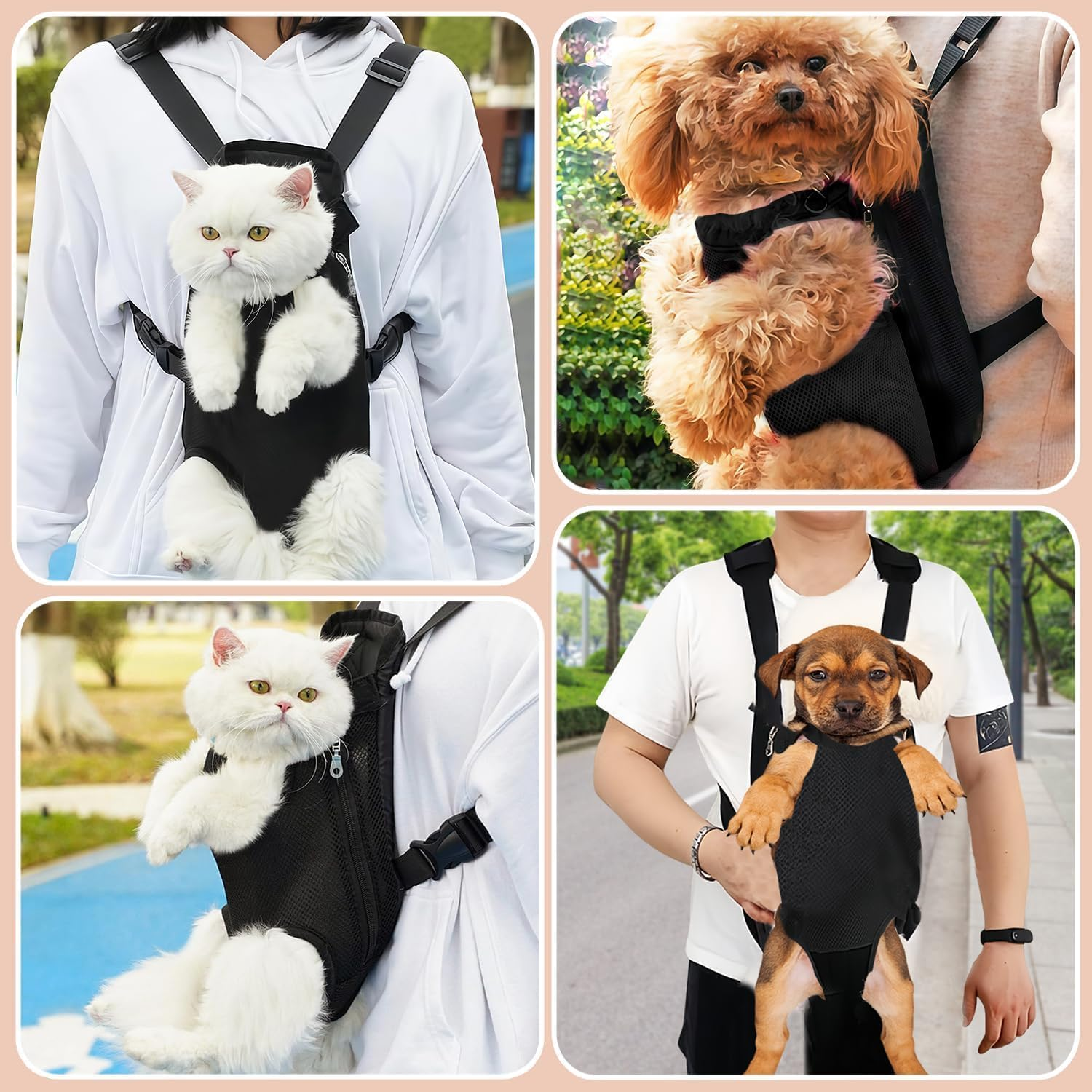 Pet Carrier Dog Cat Puppy Front Back Backpack, 1Pc Pet Cat Dog Front Carriers Back Pack, Legs Out Pet Carrier Backpack Pet Front Dog Backpacks Adjustable Breathable for Hiking Traveling, S Size