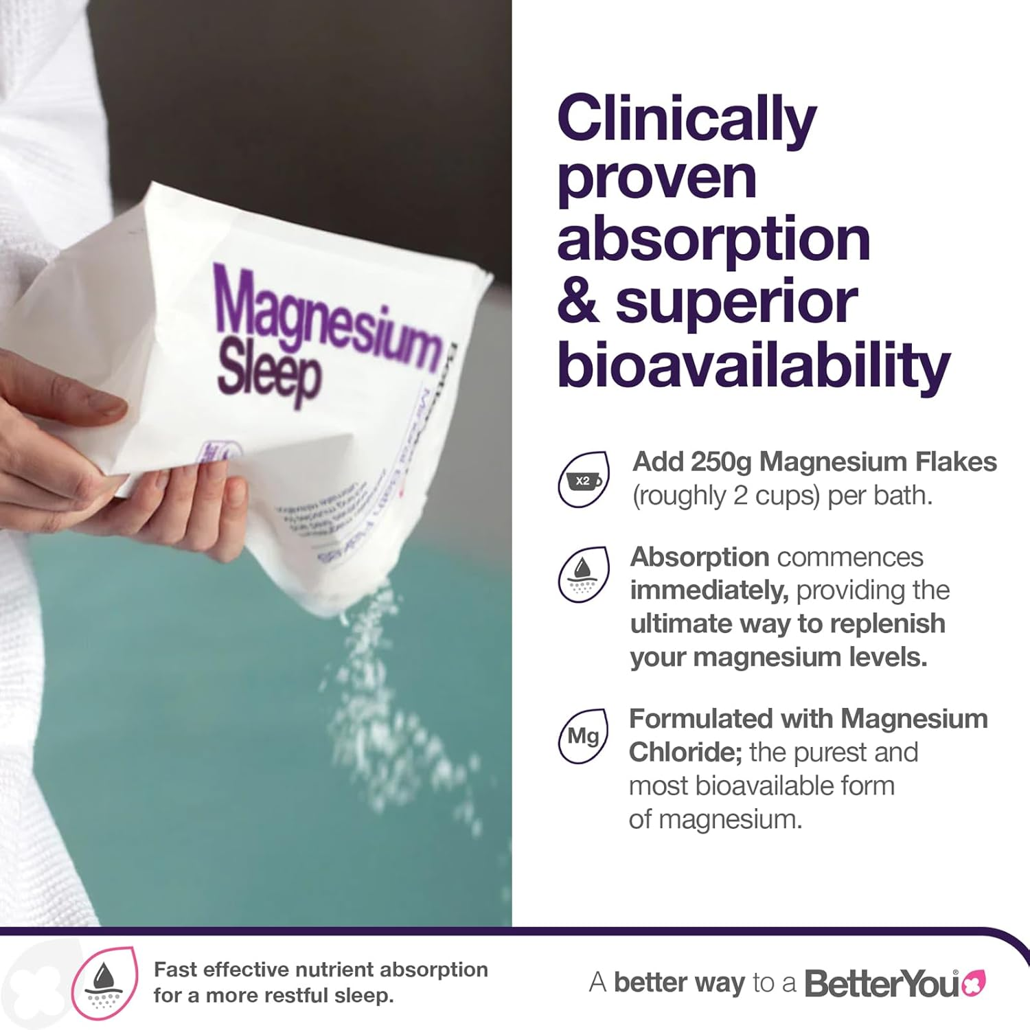 Betteryou Magnesium Sleep Bath Flakes - Magnesium Bath Soak - 750 G image number 4
