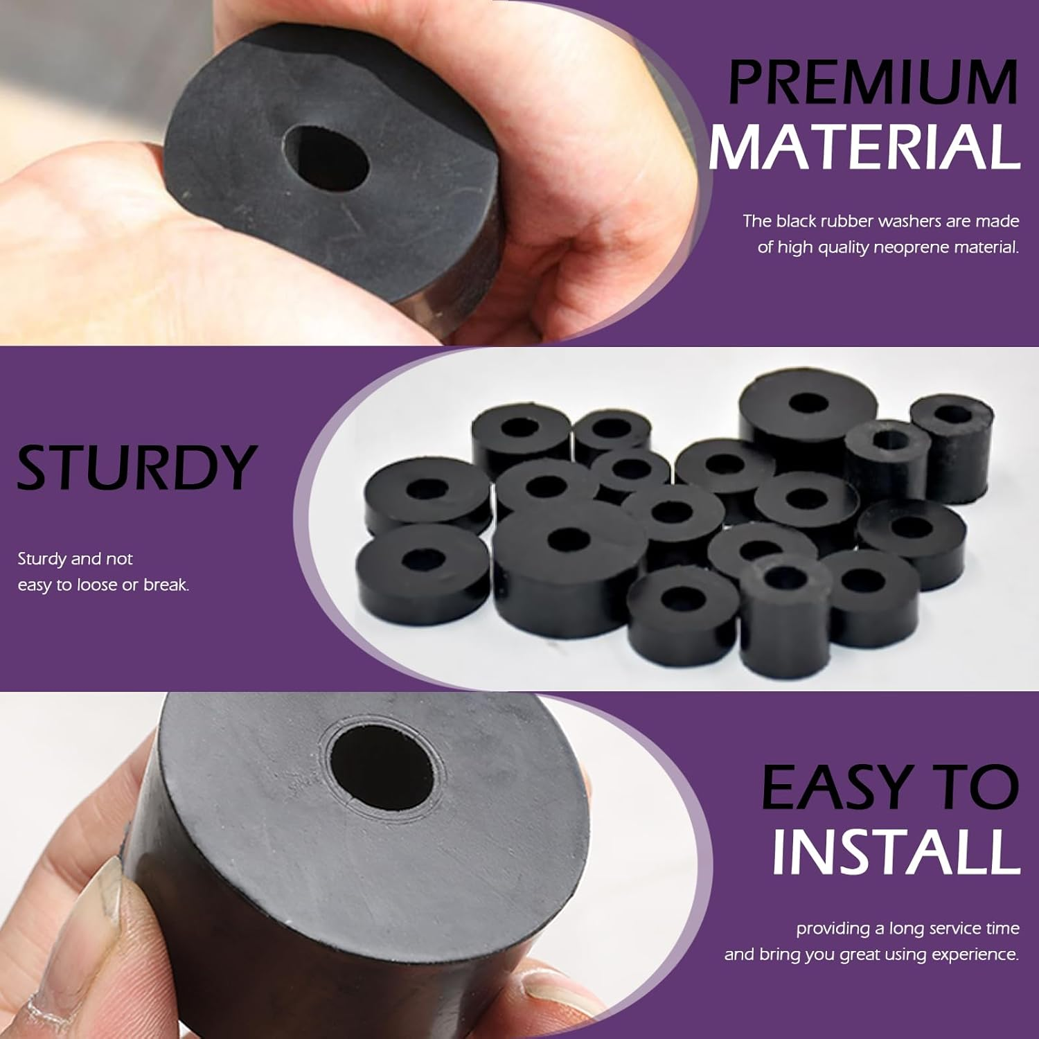 Swpeet 40Pcs 8 Sizes round Rubber Spacer Assortment Kit, 6/7/8/10/15/20Mm anti Vibration Black Rubber Washers Kit, Neoprene Spacer Multi Purpose Thick Rubber Grommets for Home and Car Accessories image number 4
